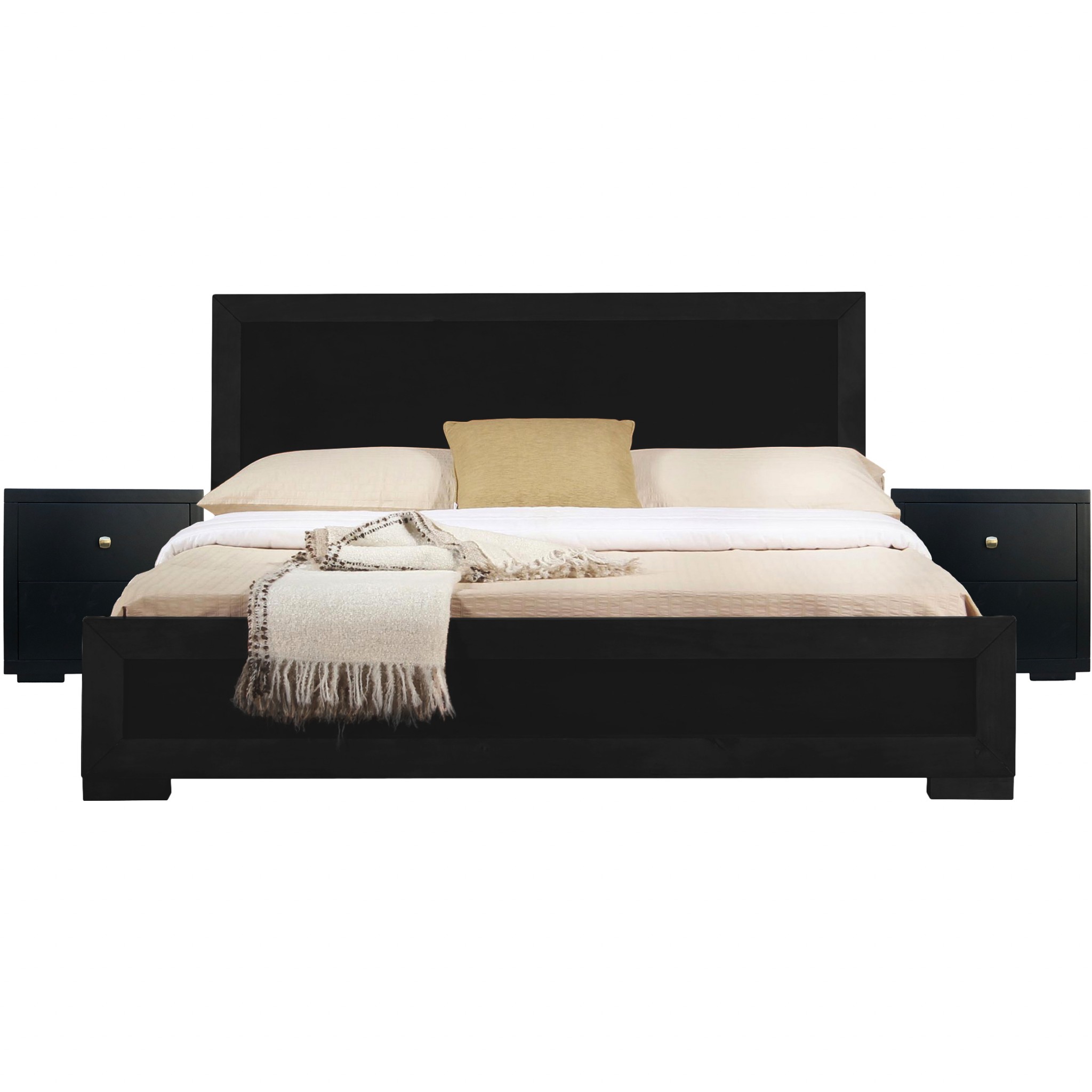 Moma Black Wood Platform Queen Bed With Two Nightstands-467600-1