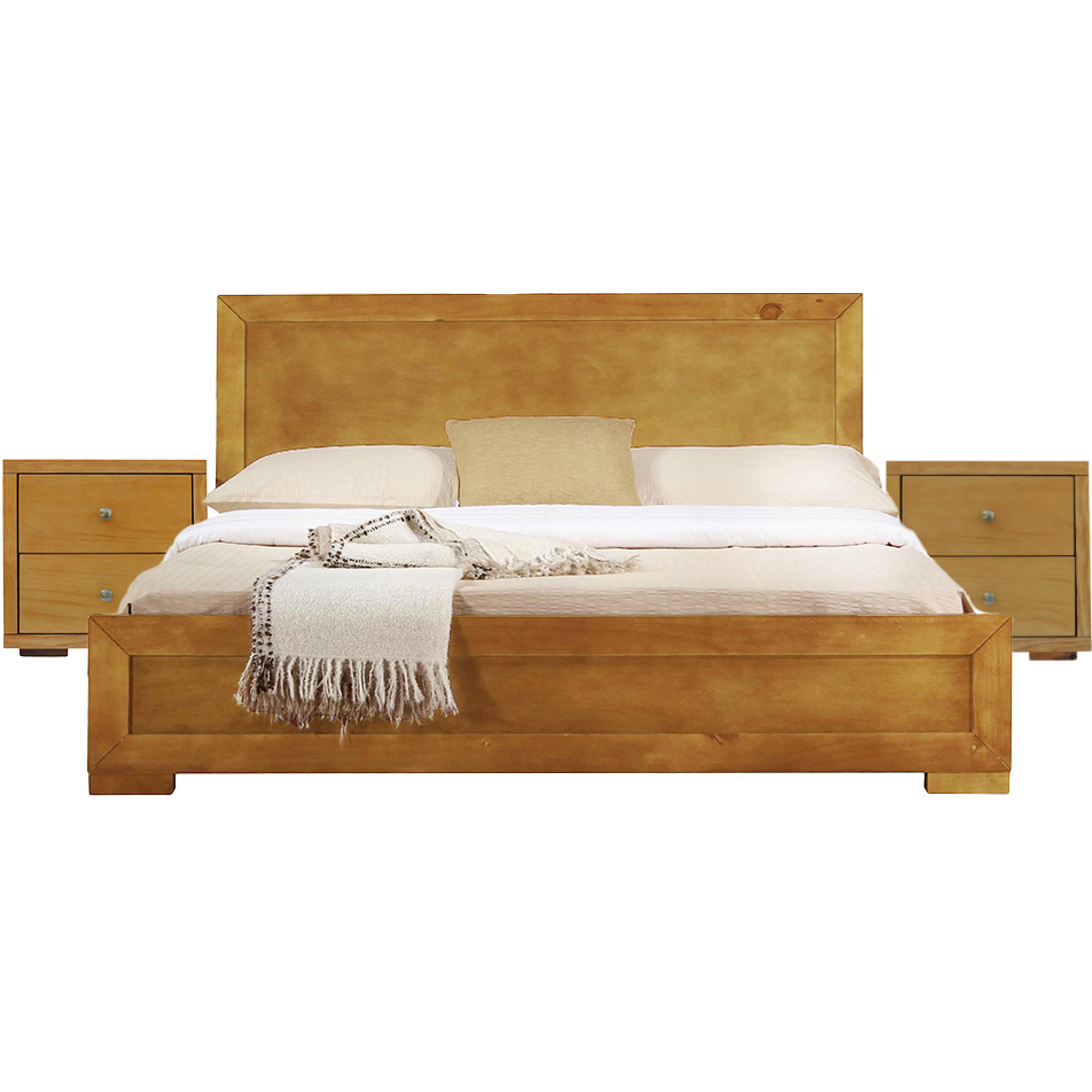 Moma Oak Wood Platform Queen Bed With Two Nightstands-468259-1