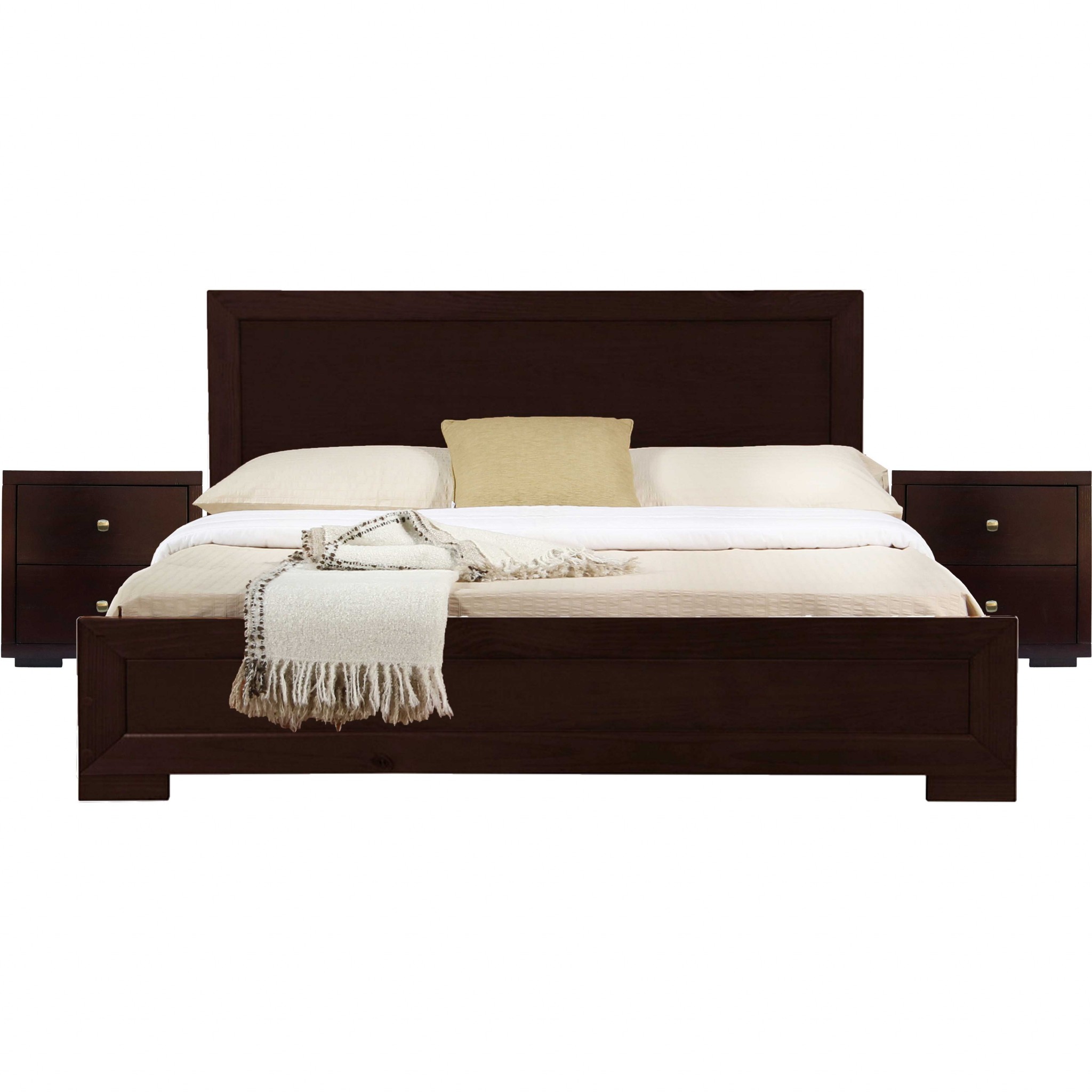 Moma Espresso Wood Platform Queen Bed With Two Nightstands-468265-1