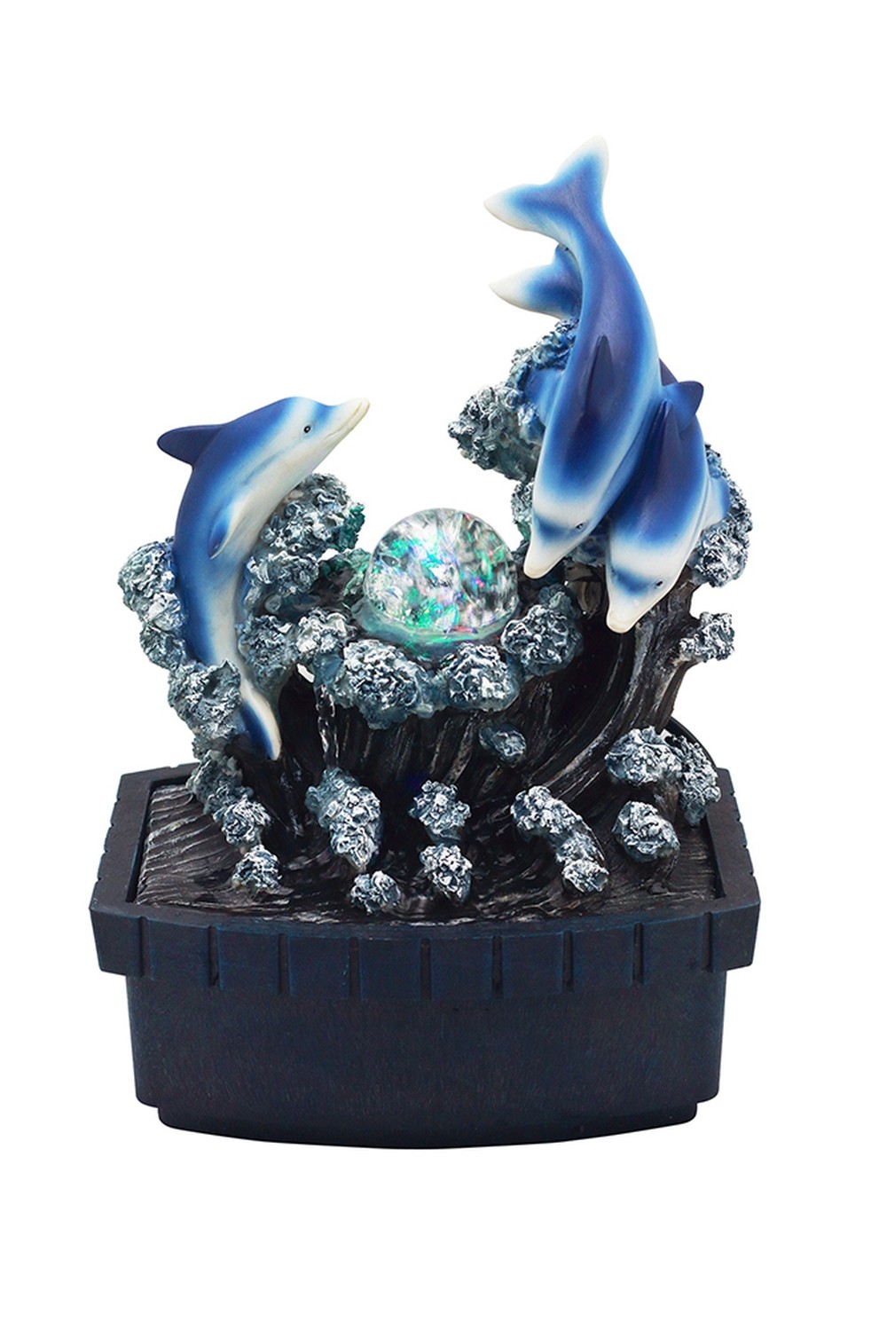 11"" Blue Polyresin Dolphins Tabletop Fountain