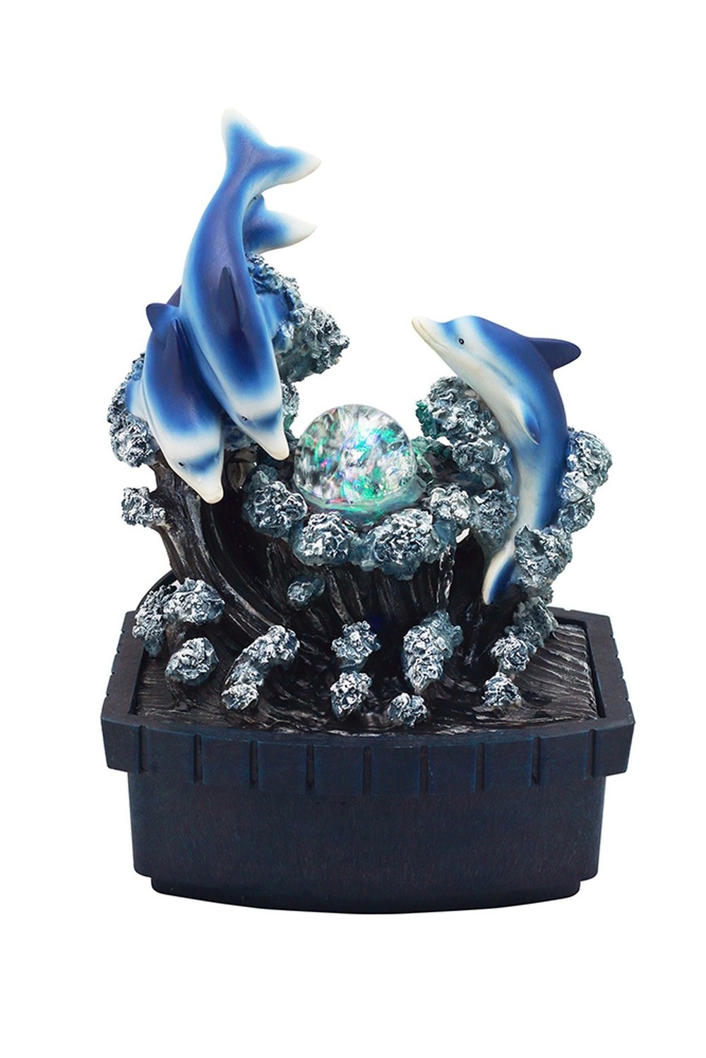 11"" Blue Polyresin Dolphins Tabletop Fountain