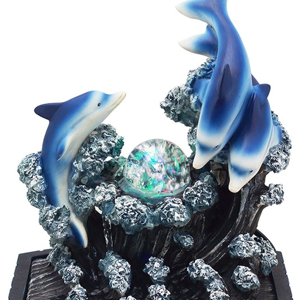 11"" Blue Polyresin Dolphins Tabletop Fountain
