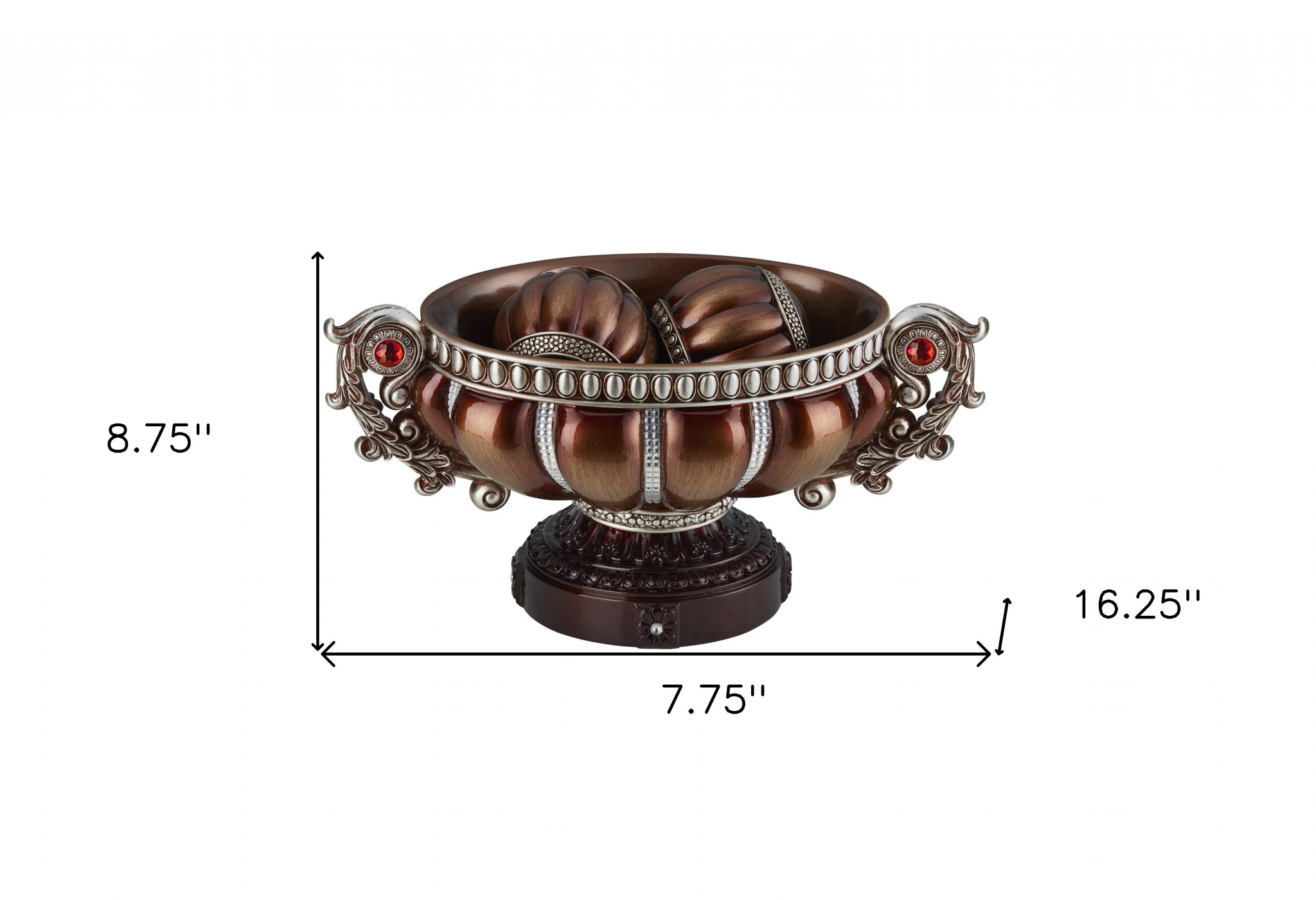 9" Reddish Bronze And Silver Polyresin Decorative Bowl With Orbs