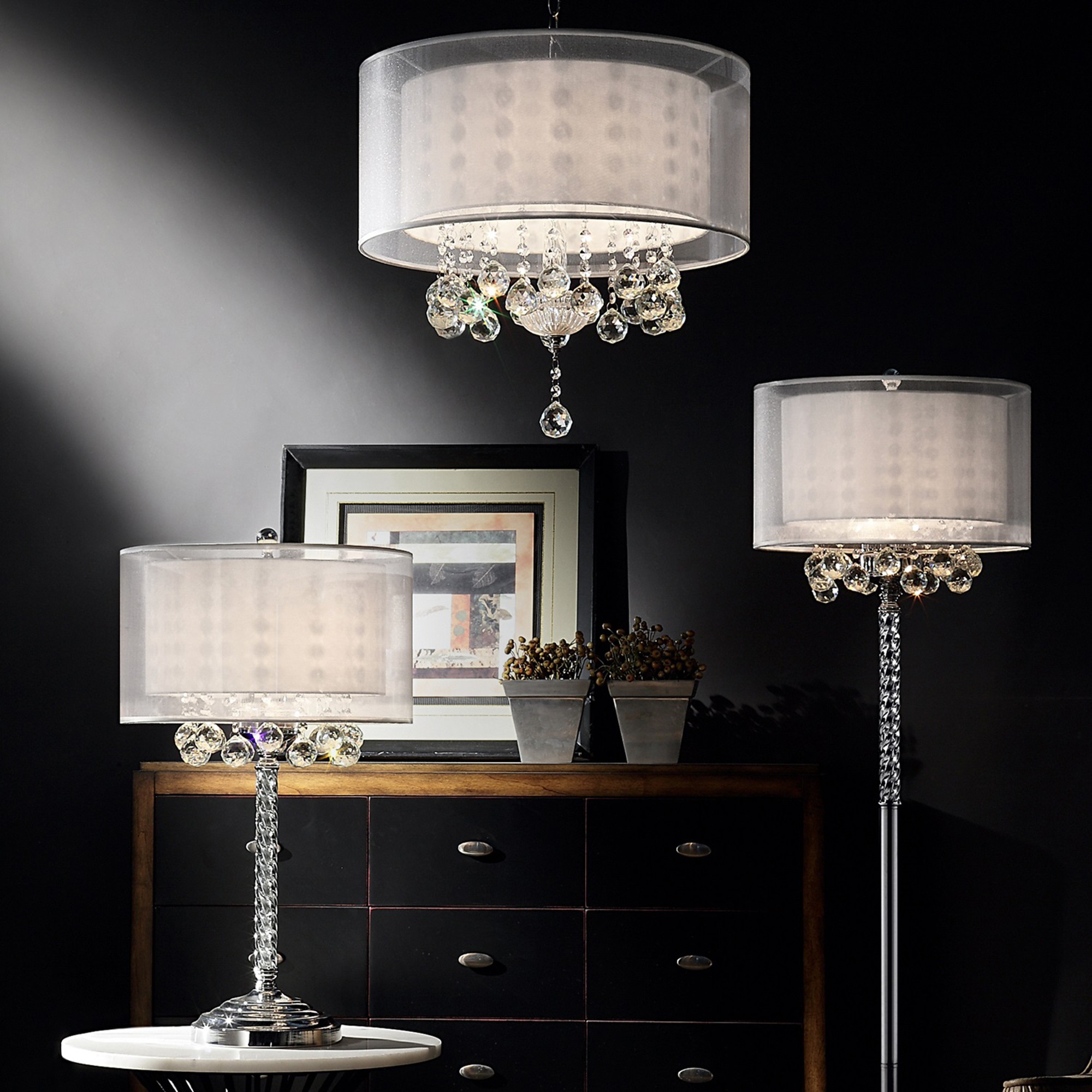 Chic Silver Floor Lamp with Crystal Accents and Silver Shade