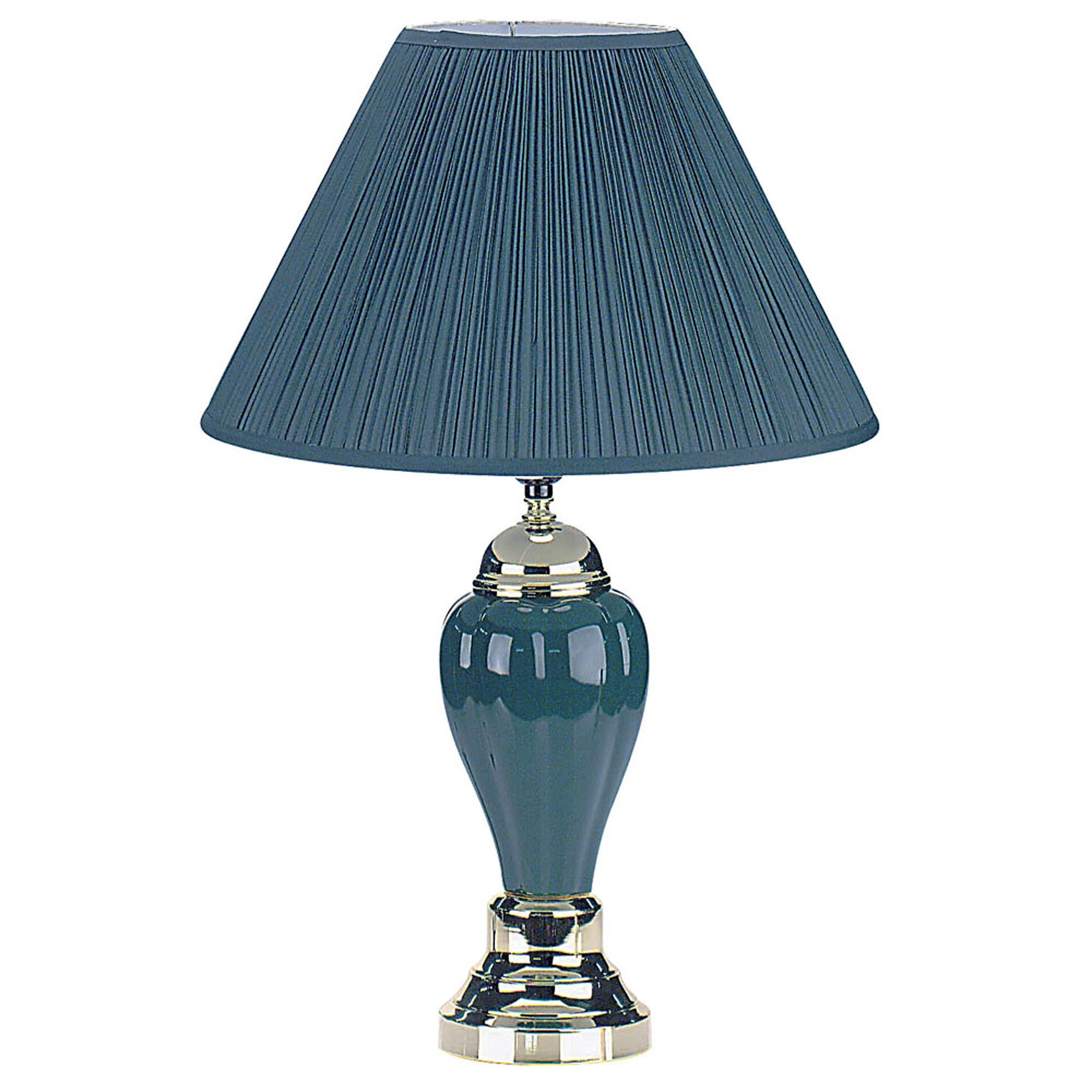 27" Teal Blue and Gold Ceramic Urn Table Lamp With Teal Blue Empire Shade-468526-1