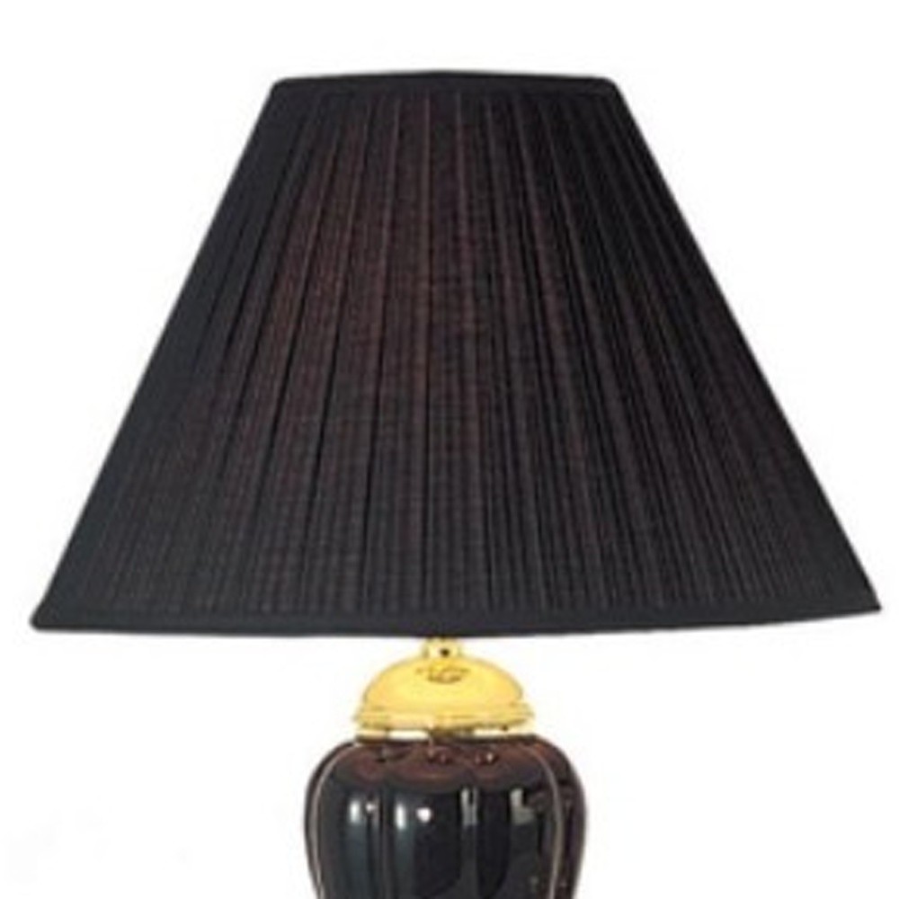 Set Of Three 64" Gold Ceramic Bedside Floor and Table Lamp Set With Black Empire Shade-468623-1