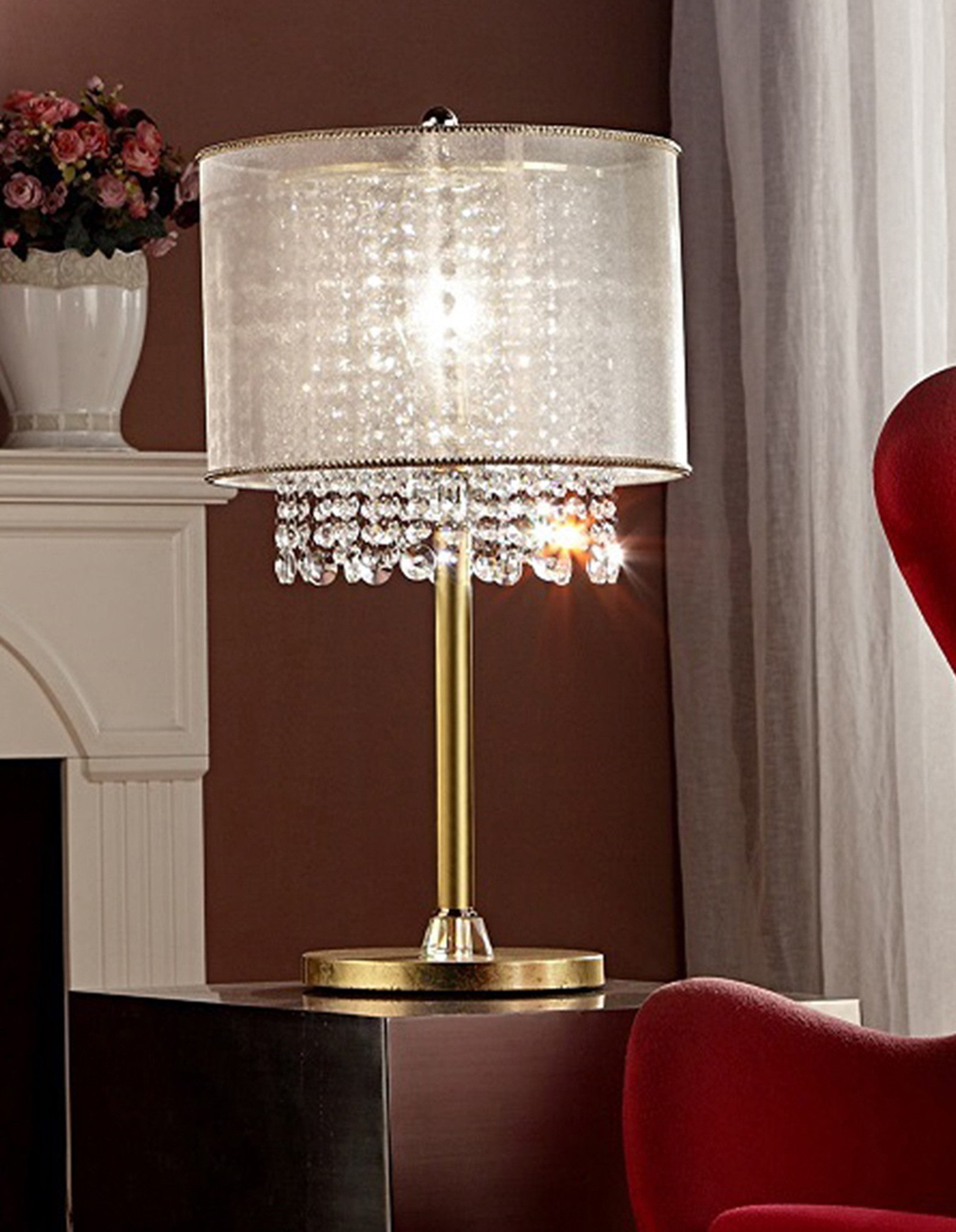 Primo Gold Finish Table Lamp with Crystal Accents and White Shade