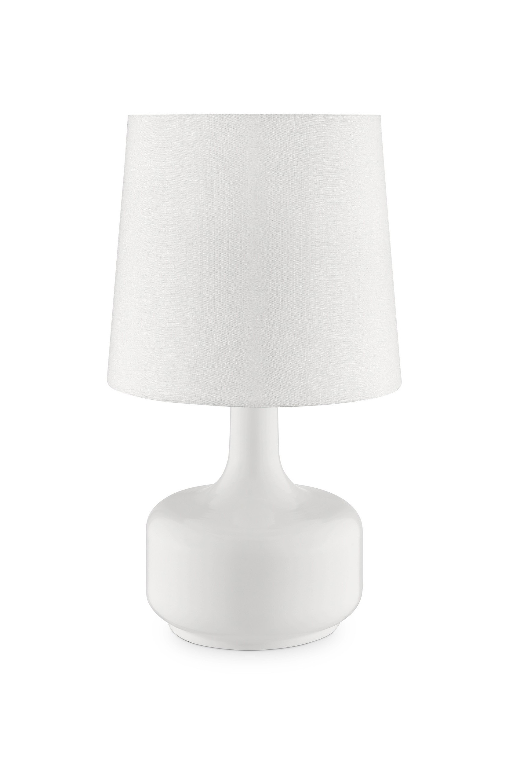 17" White Metal Bedside Table Lamp With Off-White Shade