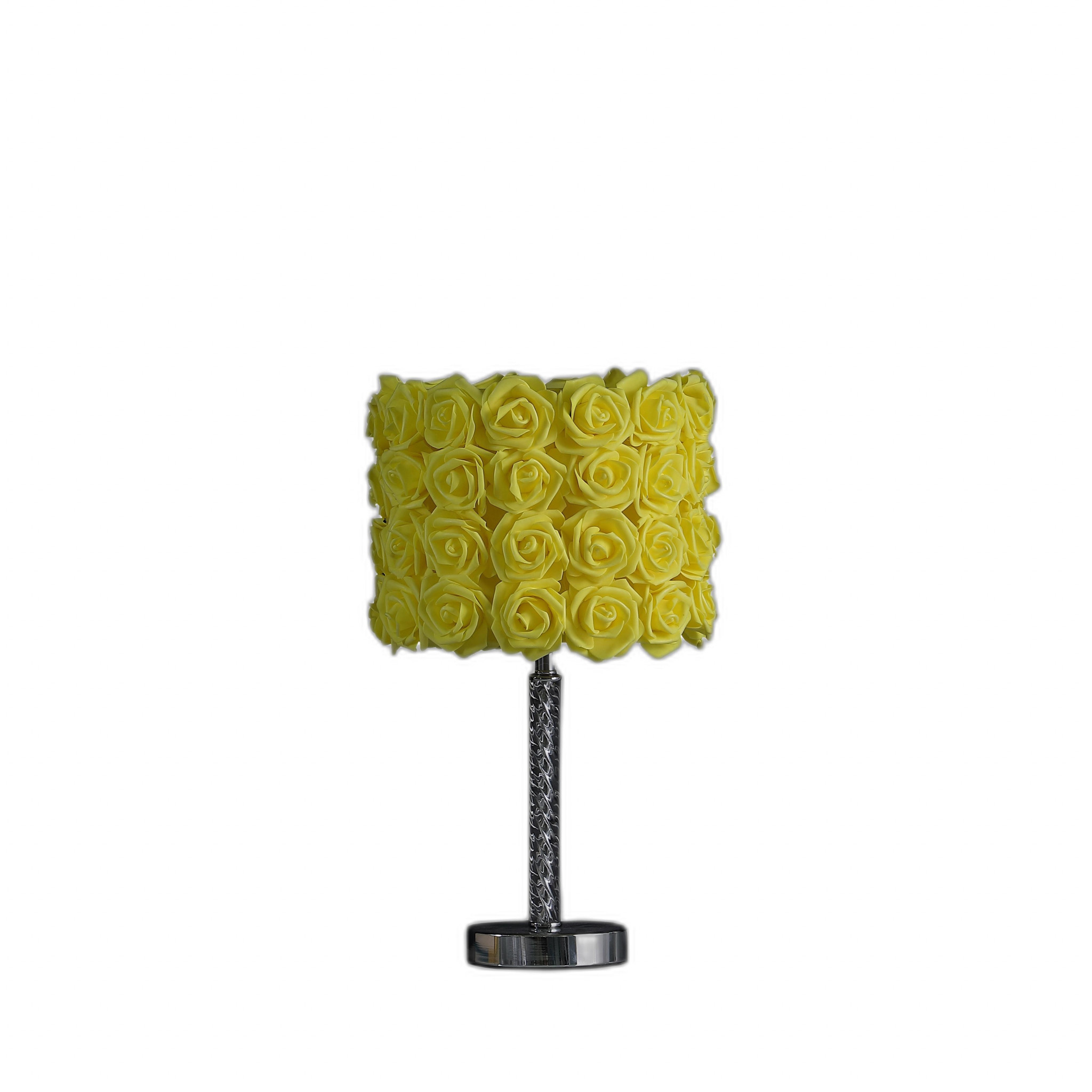 18" Silver Bedside Table Lamp With Yellow Flowers Drum Shade-468746-1