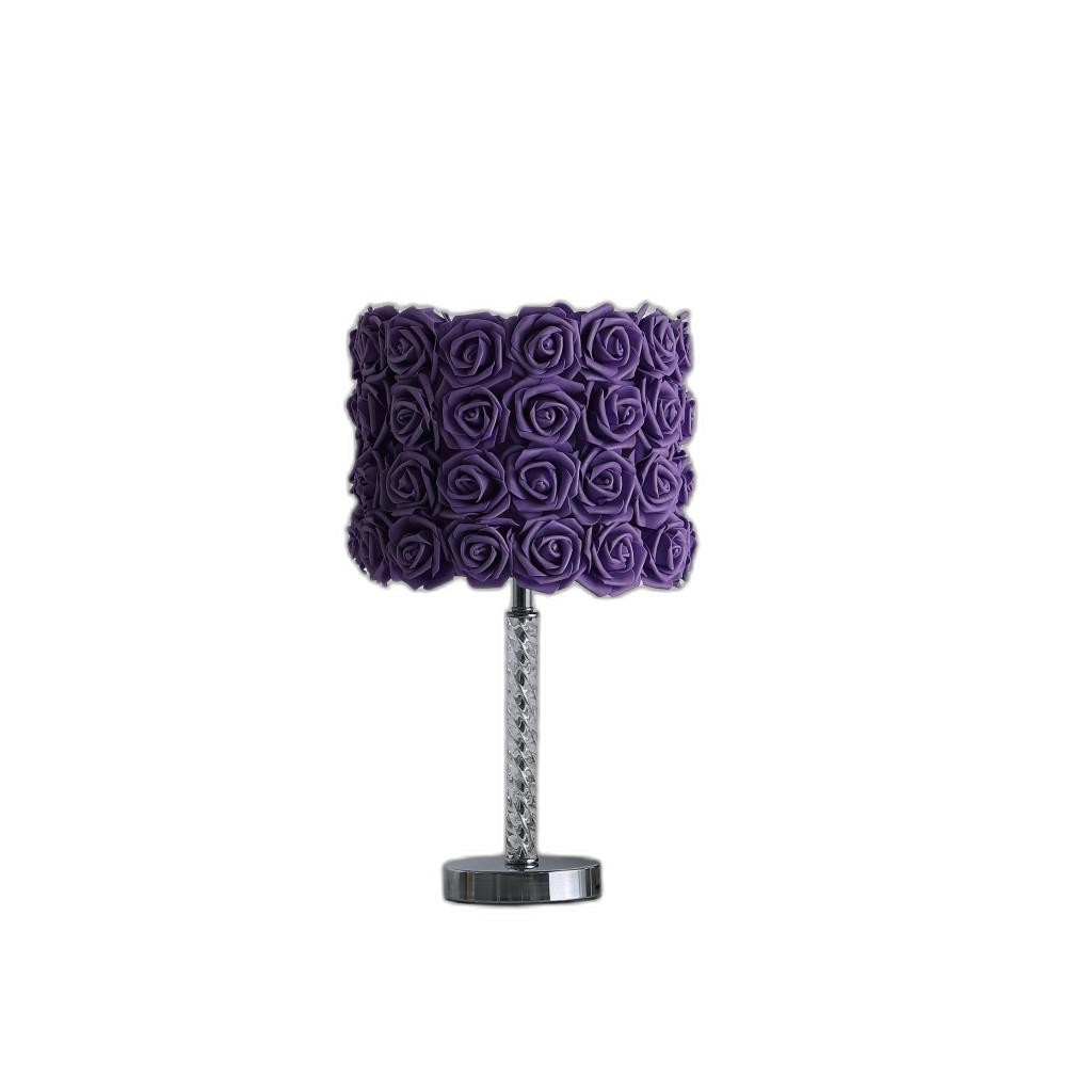 18" Silver Bedside Table Lamp With Purple Flowers Drum Shade-468748-1