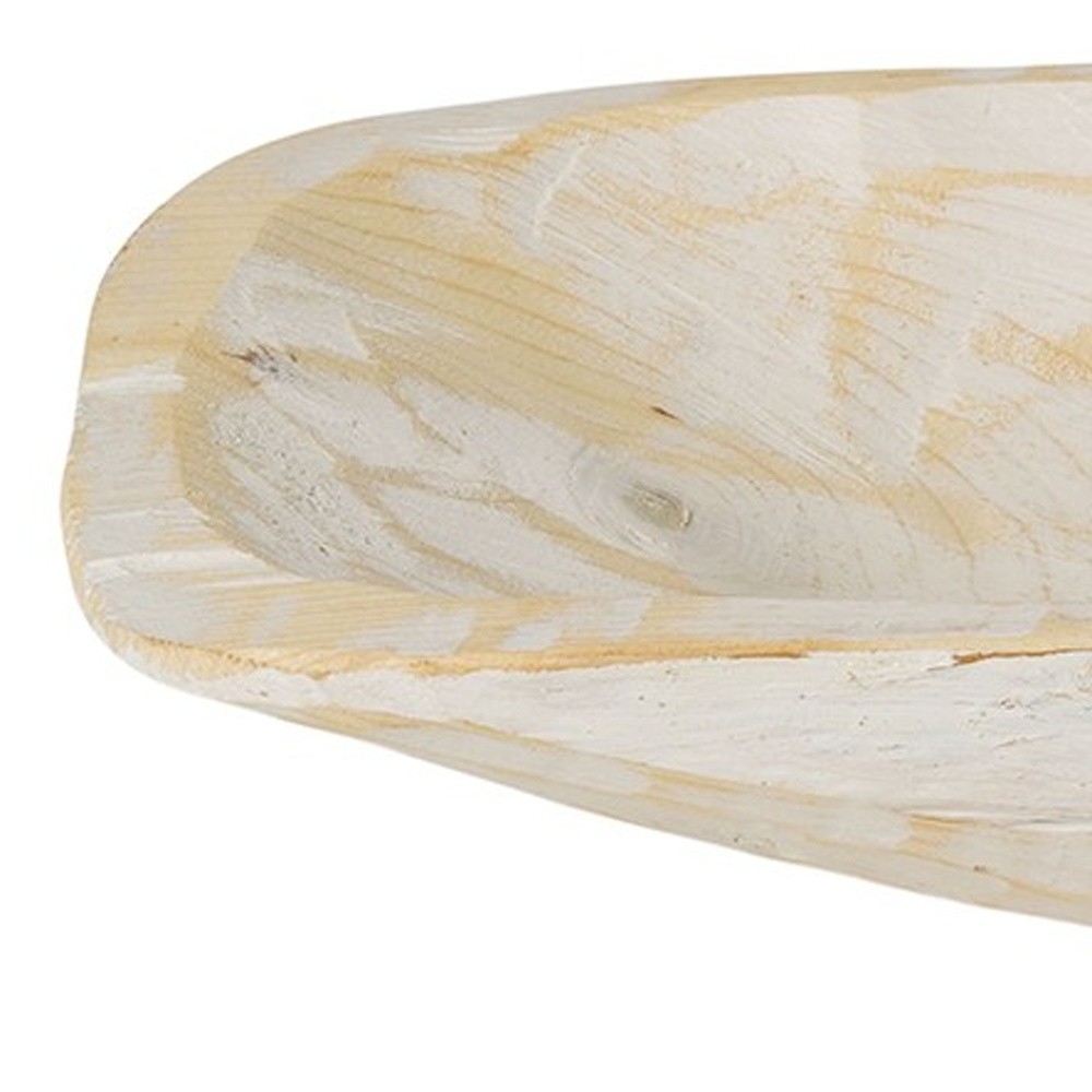 Rustic White and Natural Handcarved Thin Oval Centerpiece Bowl