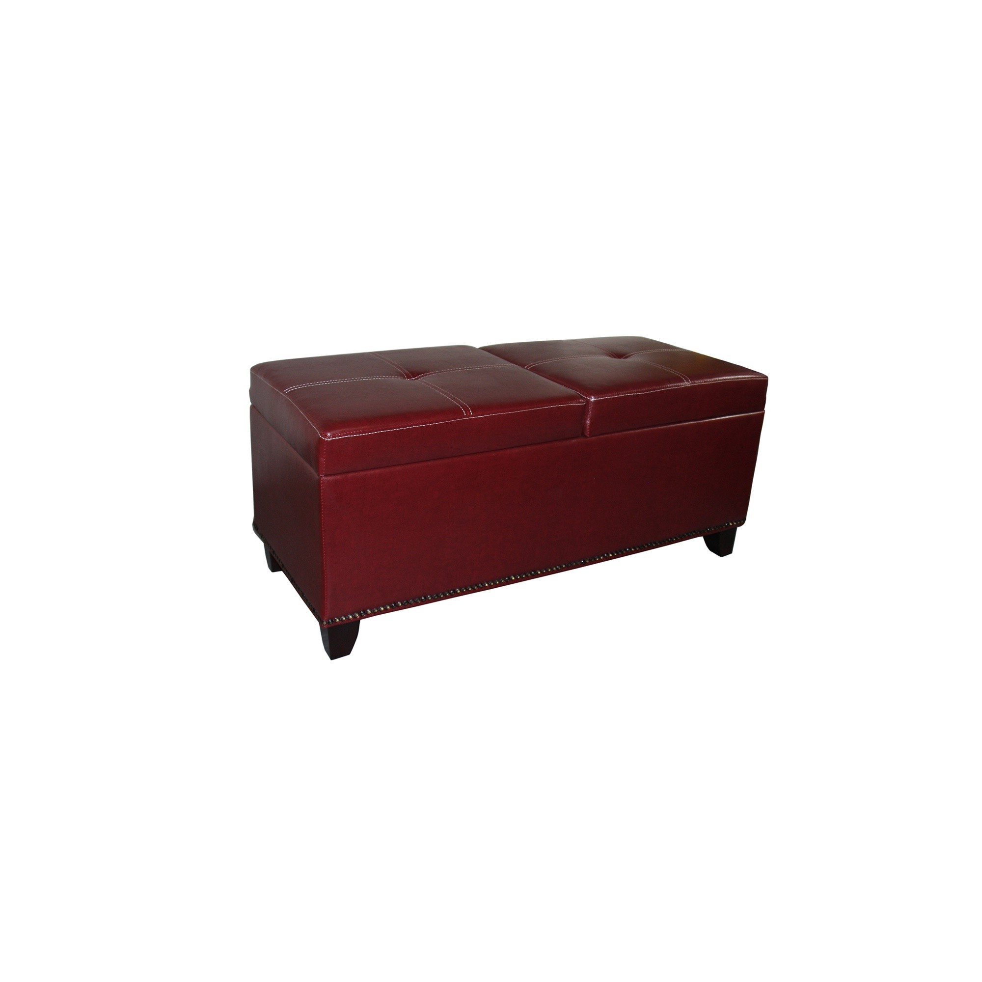 Deep Red Faux Leather Lift Top Storage Bench
