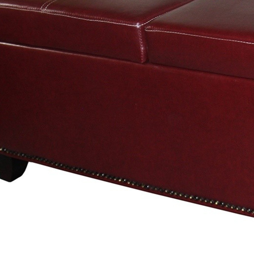 Deep Red Faux Leather Lift Top Storage Bench