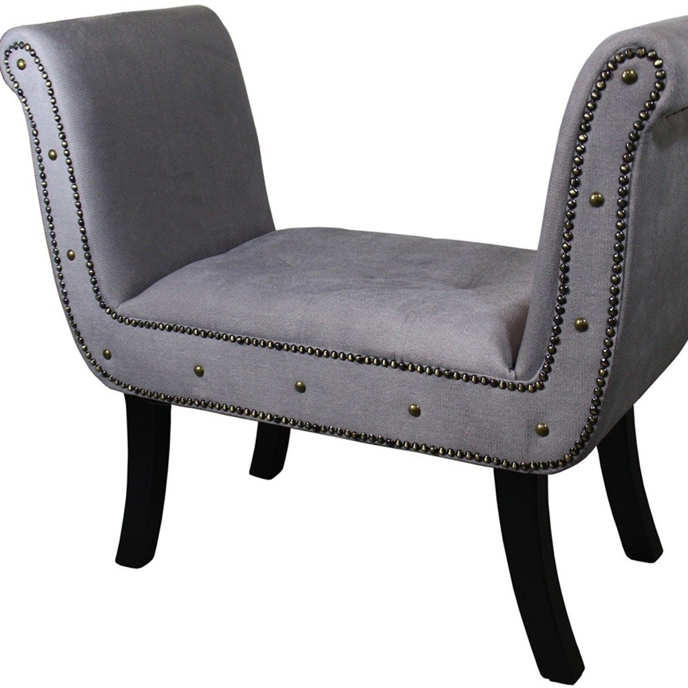 Modern Gray and Black Nailhead Faux Leather Bench