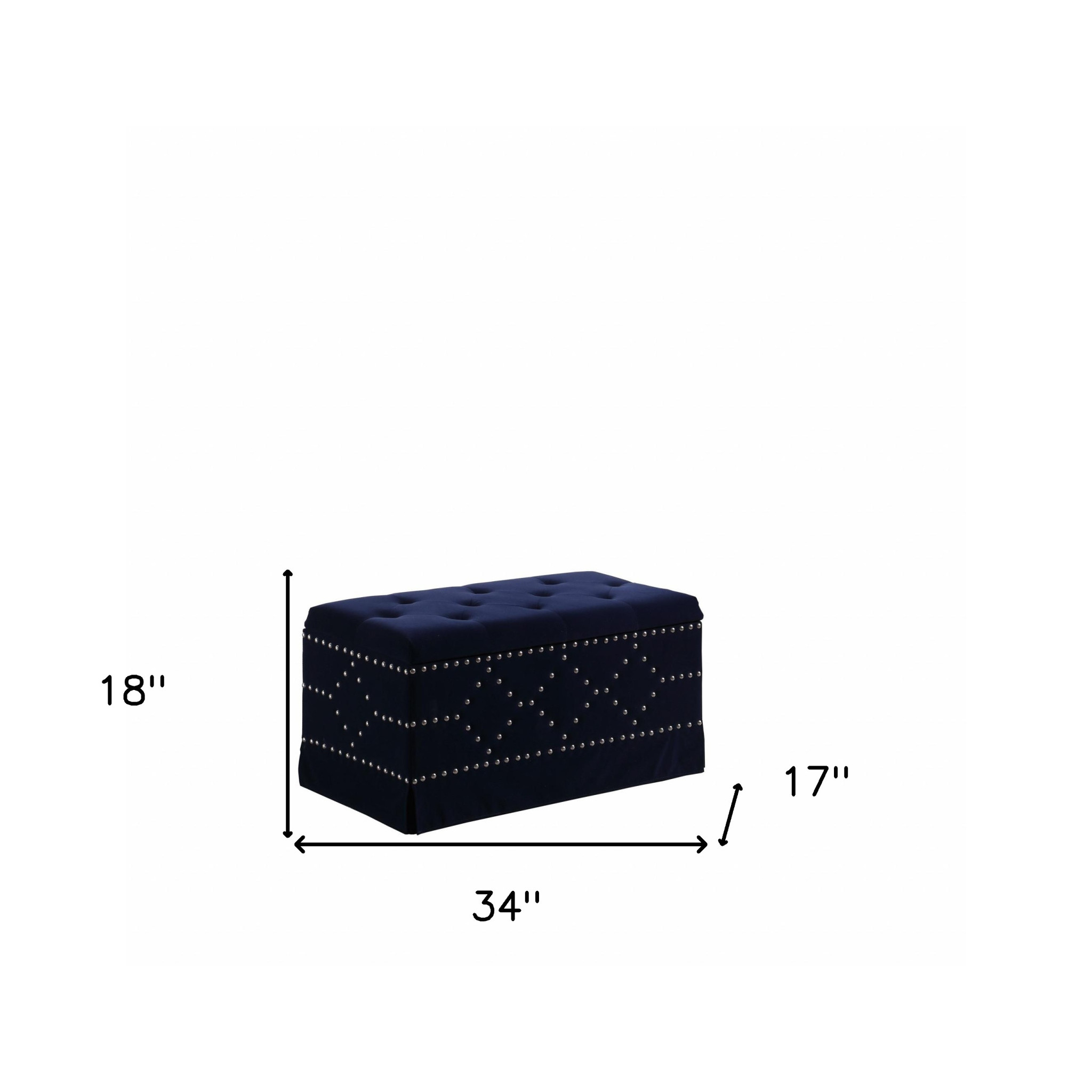 Deep Blue Velvet Nailhead Storage Bench with Ottomans