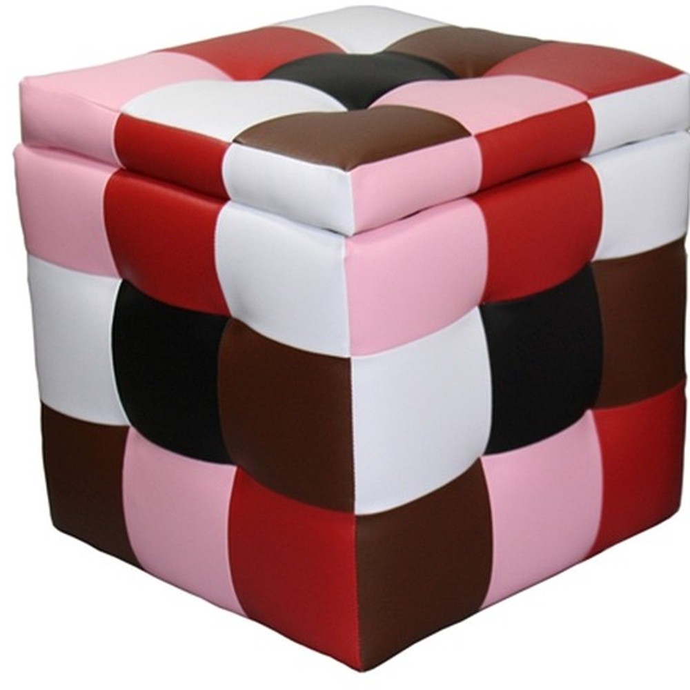 Set of Two Red Pink and Brown Storage Ottoman Cubes