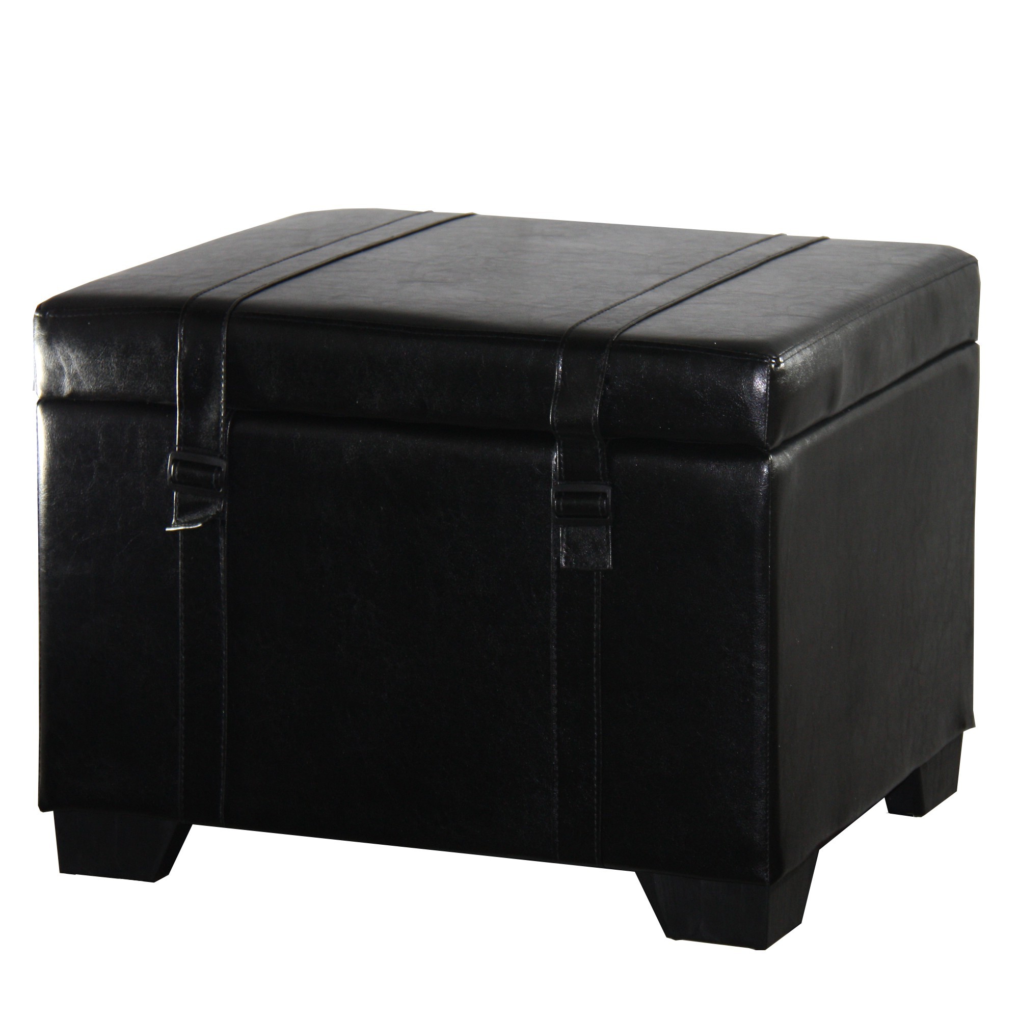 Handsome Black Faux Leather Storage Stool or Ottoman