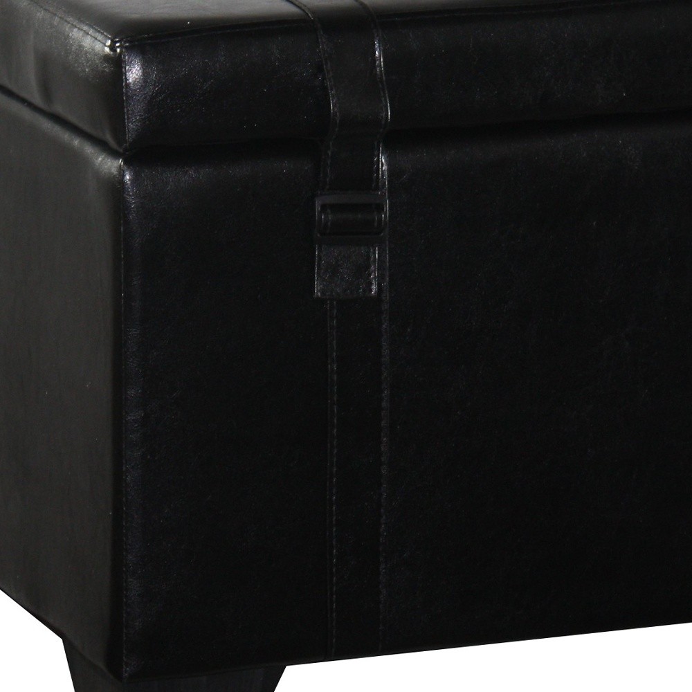 Handsome Black Faux Leather Storage Stool or Ottoman