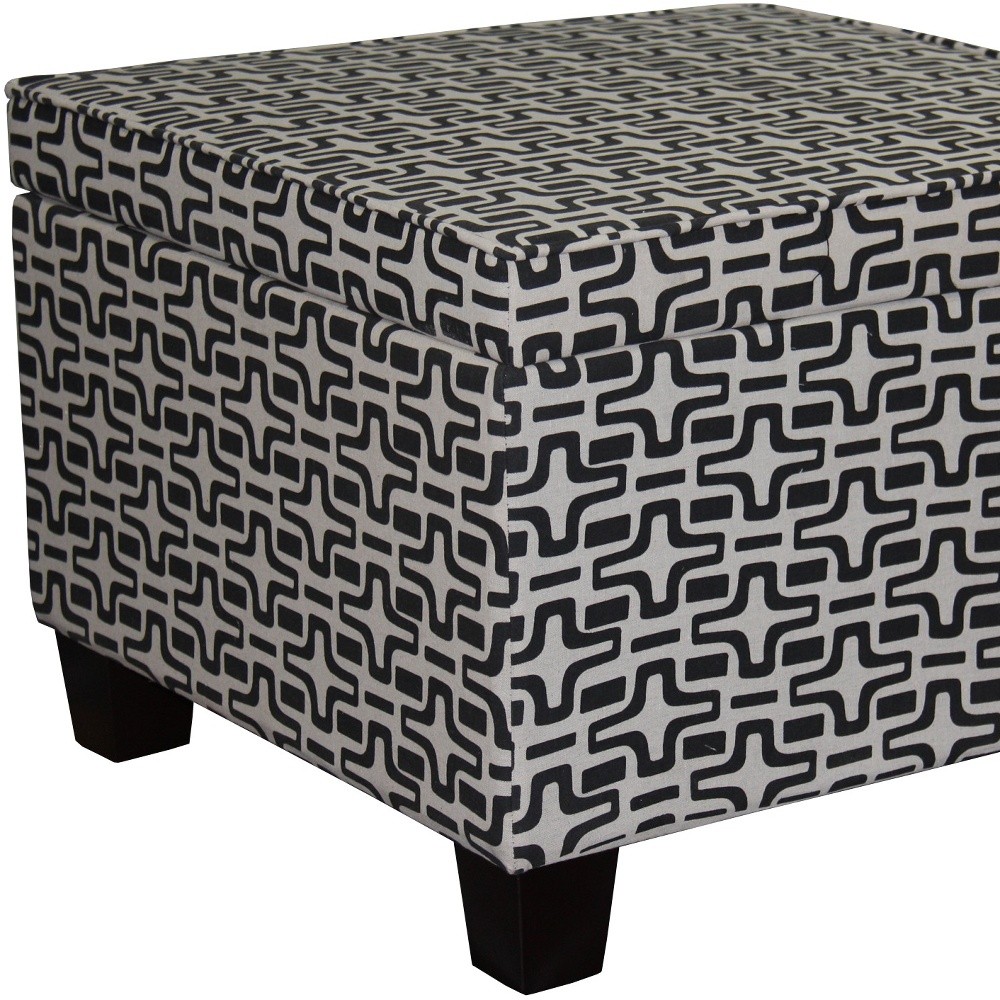 Dark Brown and White Retro Star Print Storage Ottoman