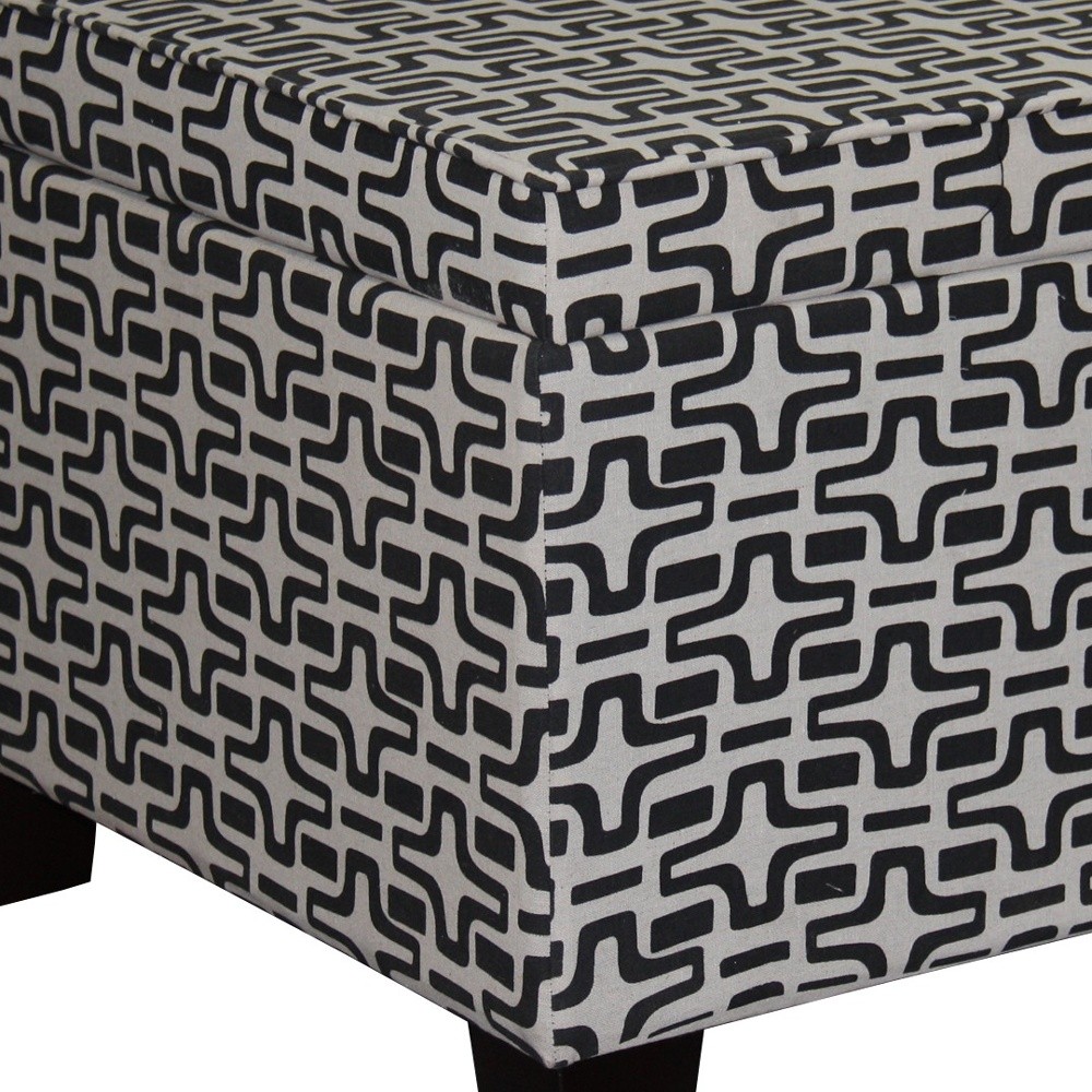 Dark Brown and White Retro Star Print Storage Ottoman