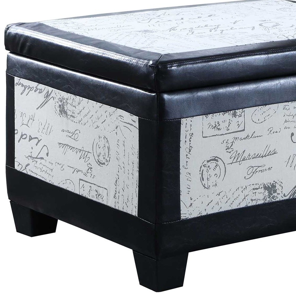 Black Postcard Faux Leather Storage Bench and Two Ottomans