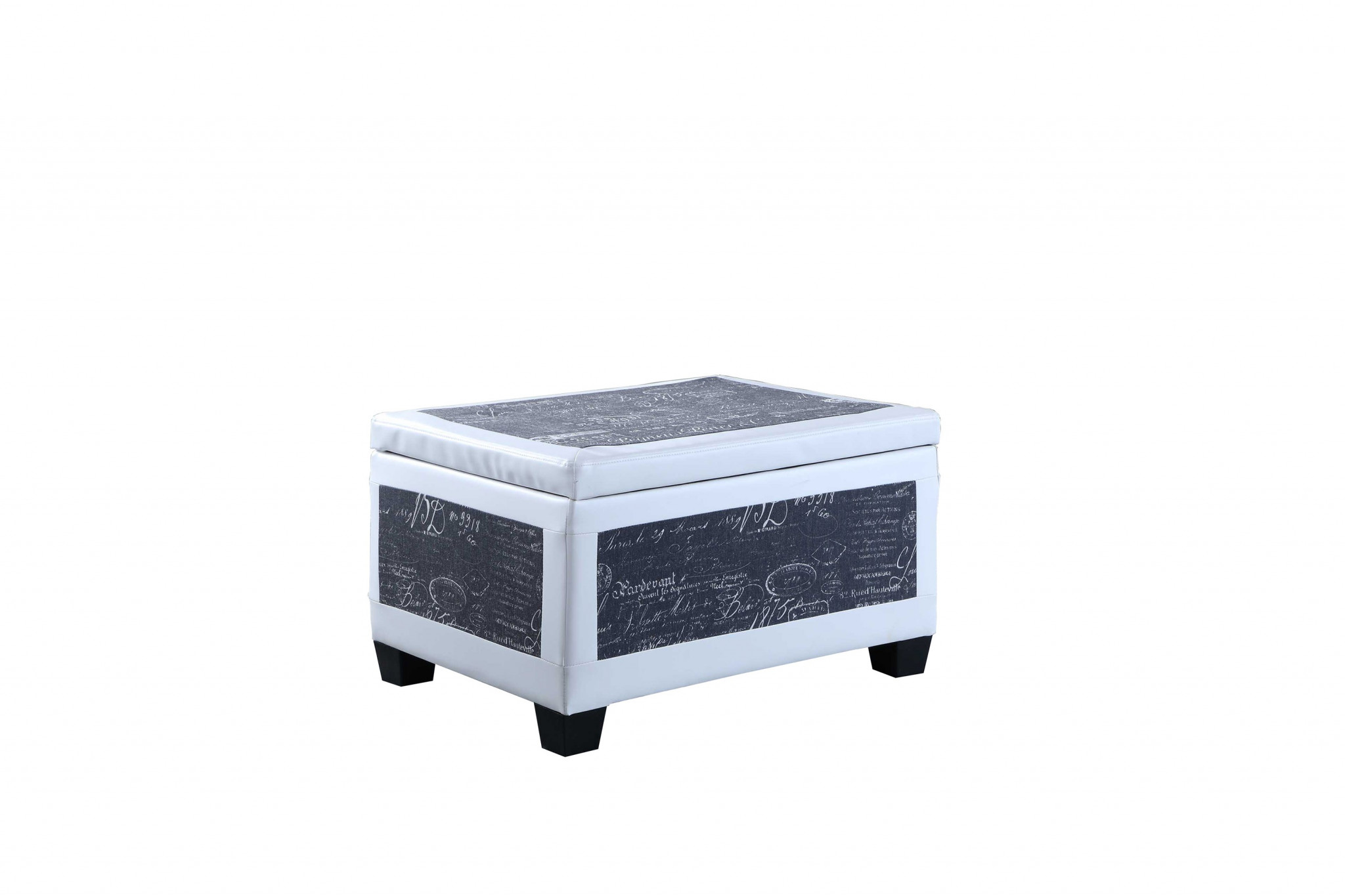 Black Postcard Faux Leather Storage Bench And Two Ottomans