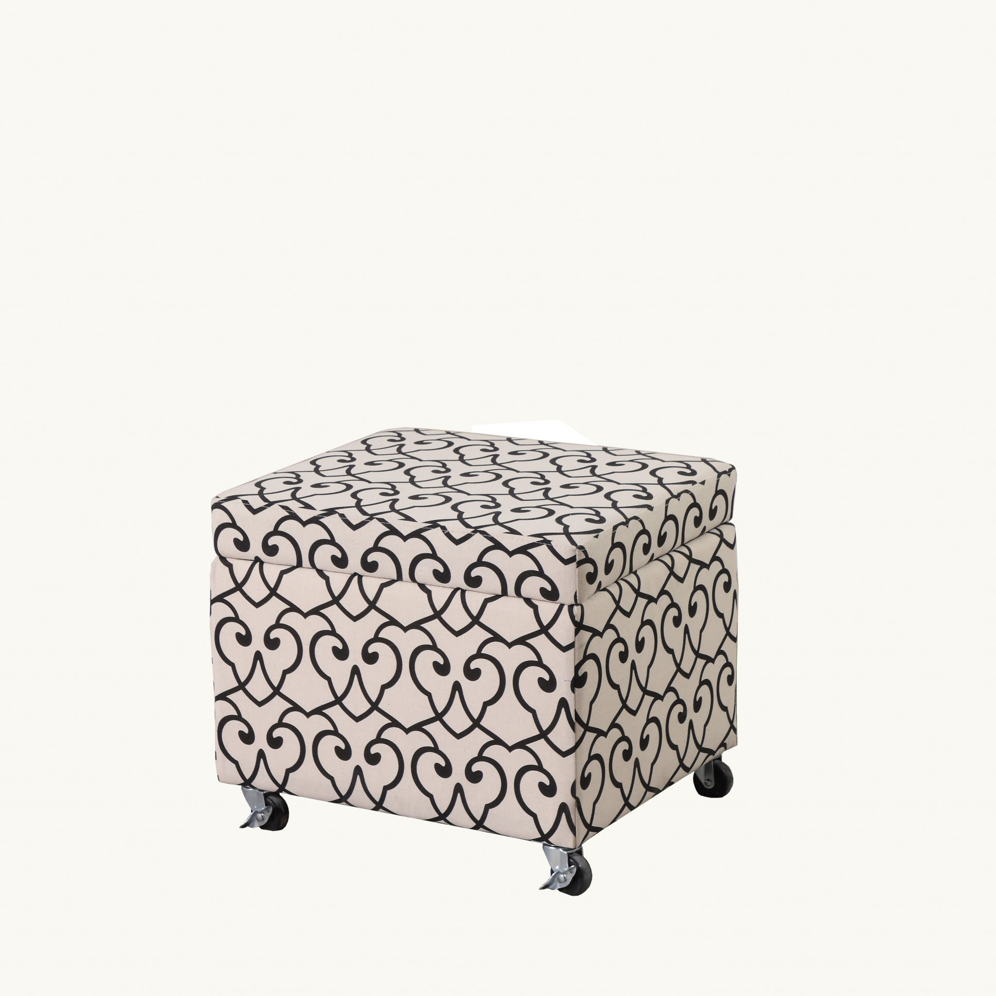 Black and Ivory Morroccan Heart Rolling Storage Ottoman