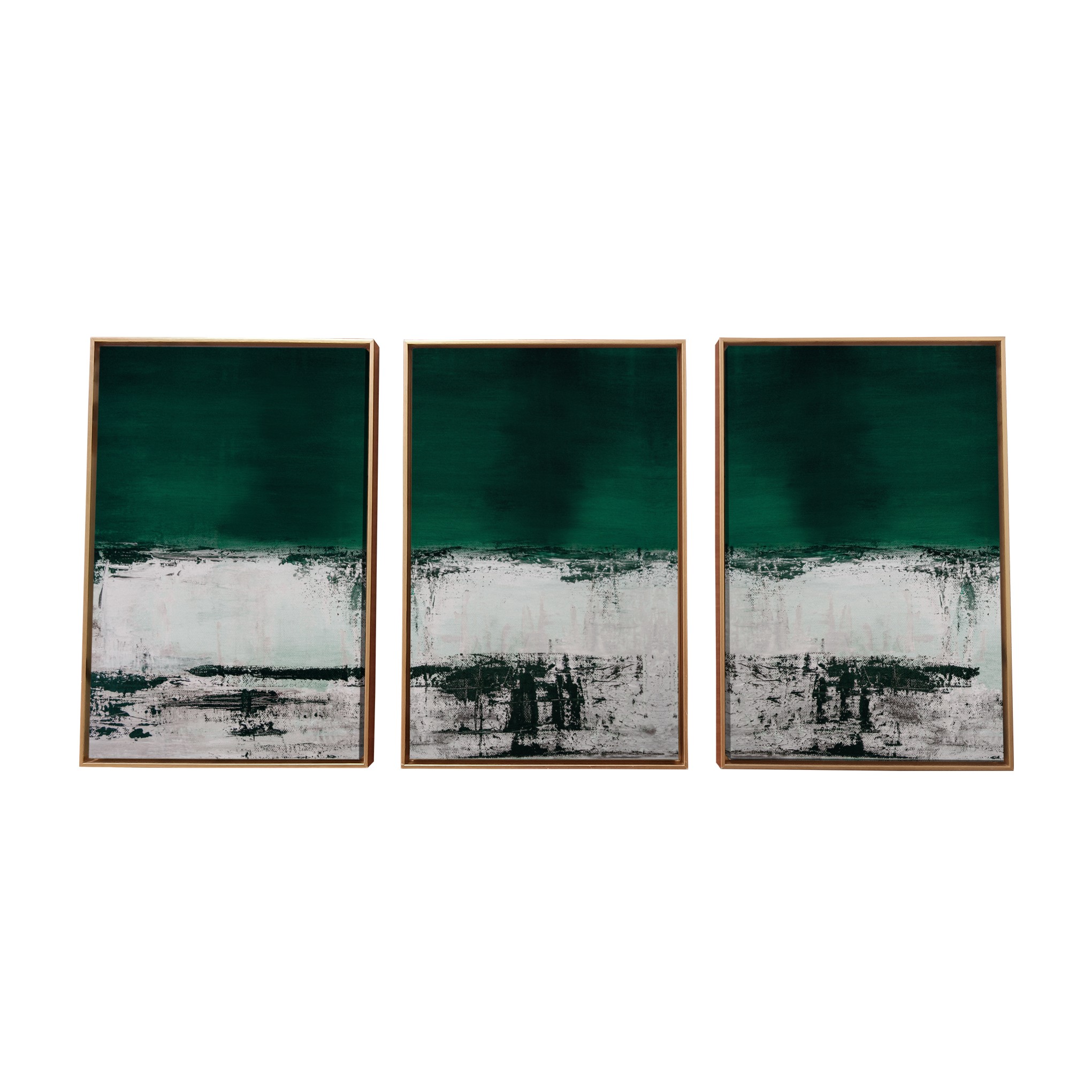 Three Piece Deep Green Black And White Abstract Canvas Wall Art