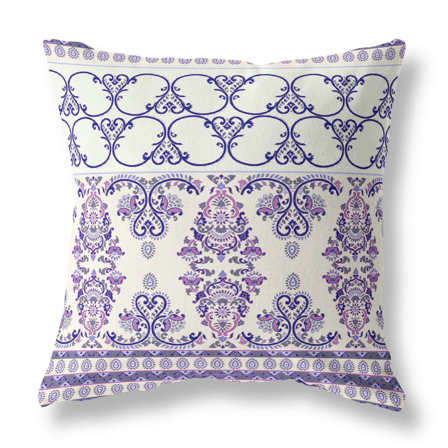 18" X 18" White And Purple Broadcloth Floral Throw Pillow-470674-1