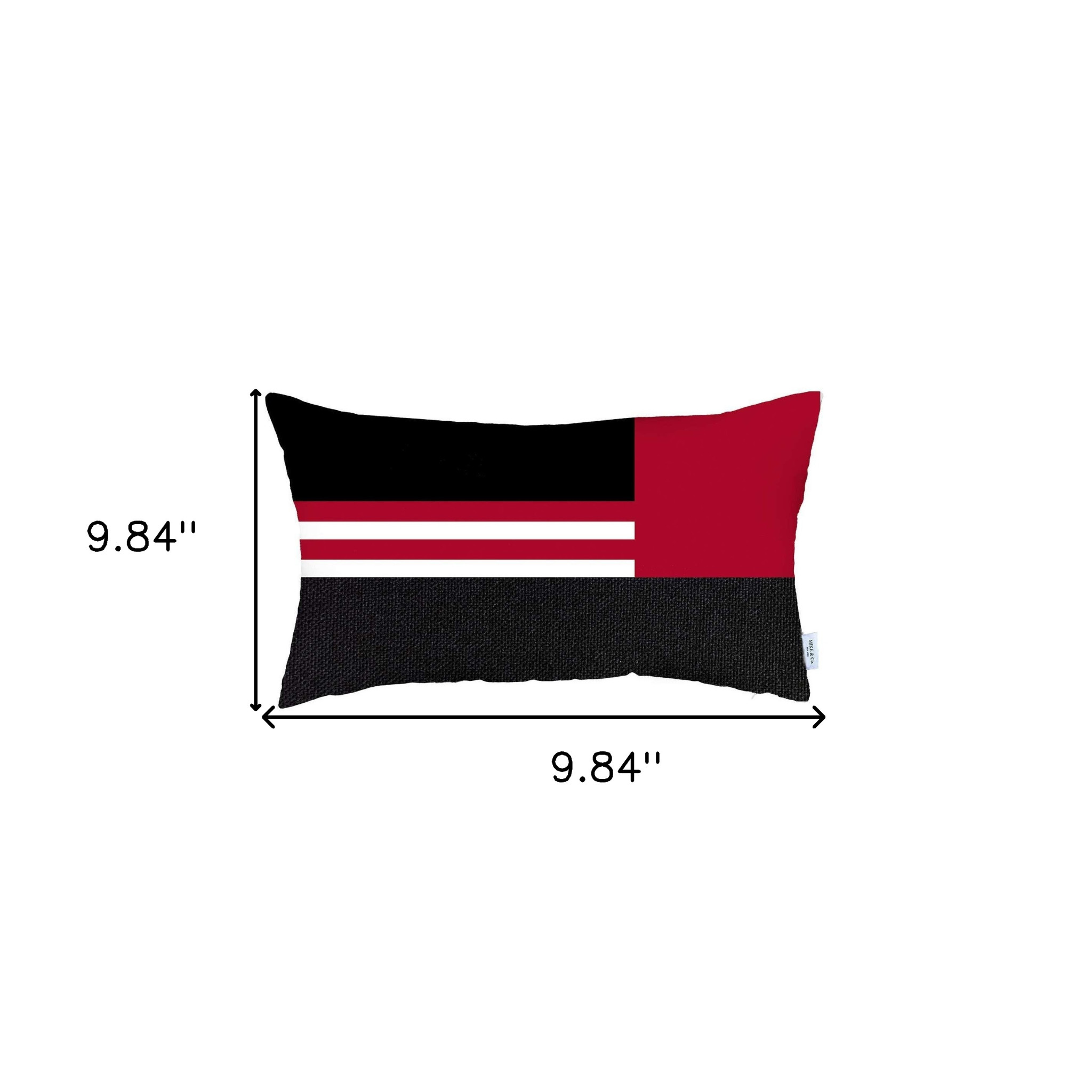 12" X 20" Red Striped Zippered Handmade Polyester Lumbar Pillow Cover