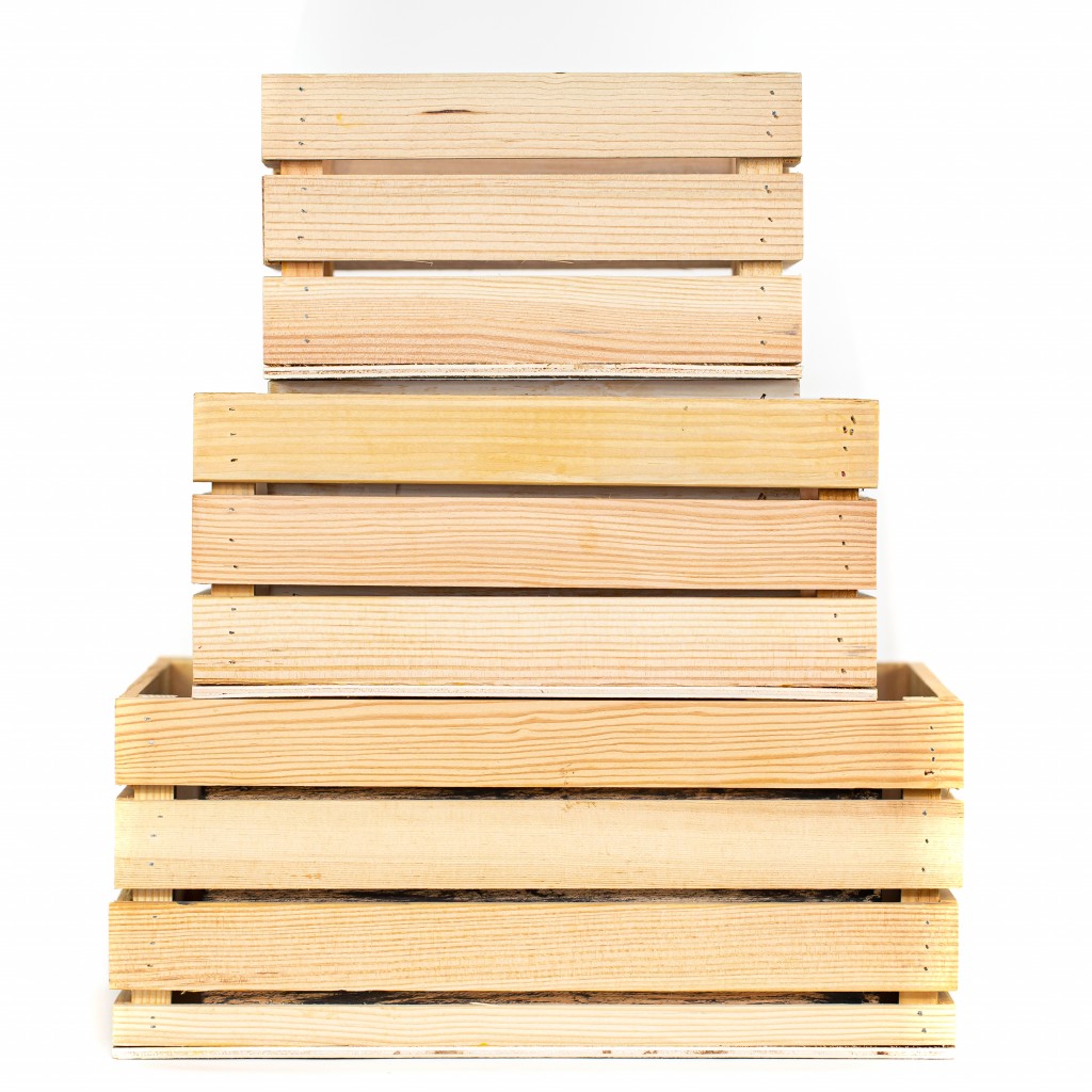 Set of Three Organic Natural Distressed Wood Stacking Milk Crates