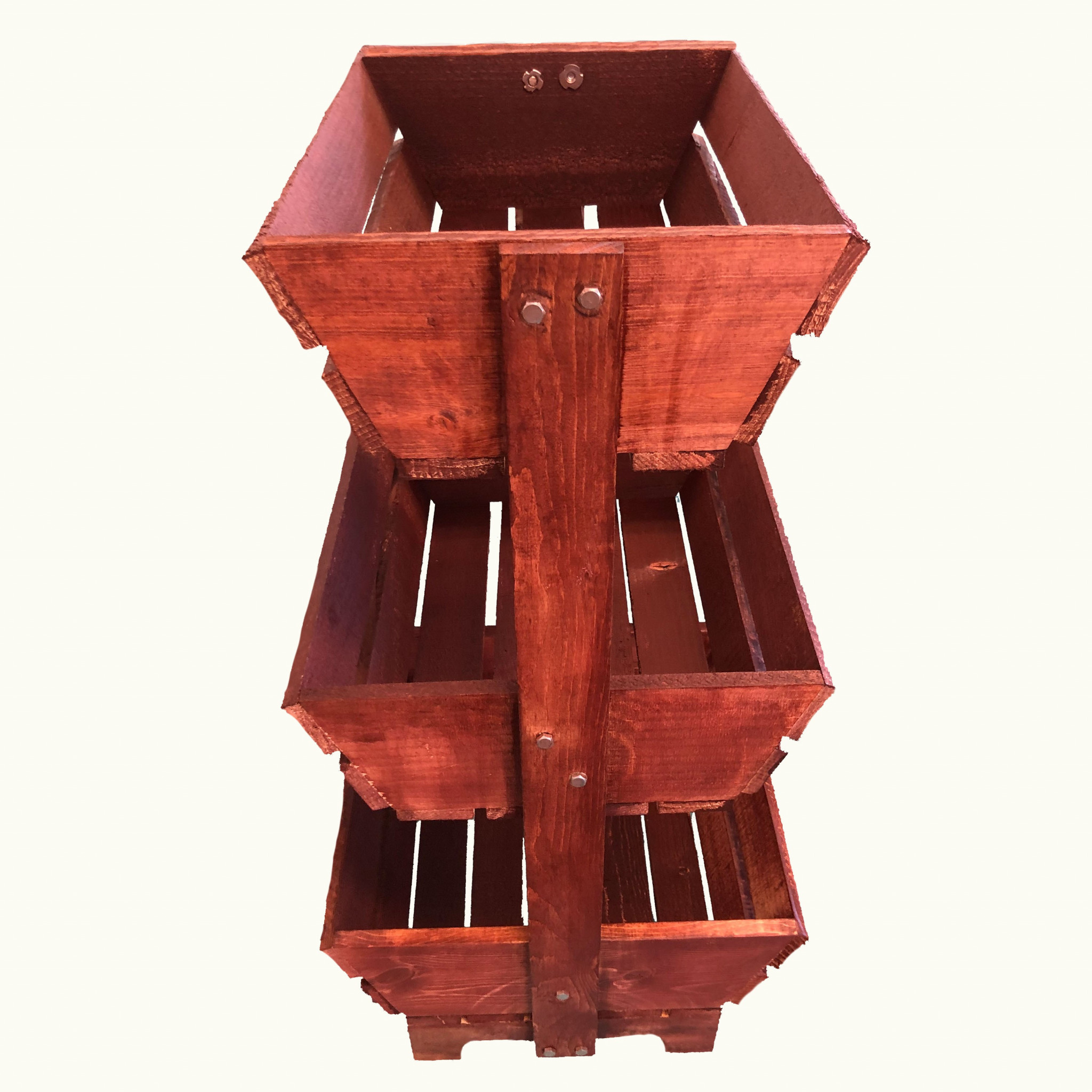 Handmade Rustic Redwood Three Tier Standing Wood Planter Box