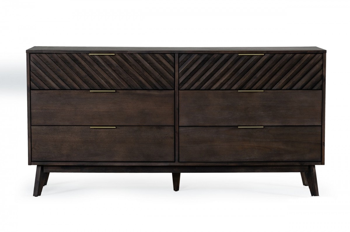 65" Dark Brown Solid Wood Six Drawer Double Dresser-473108-1