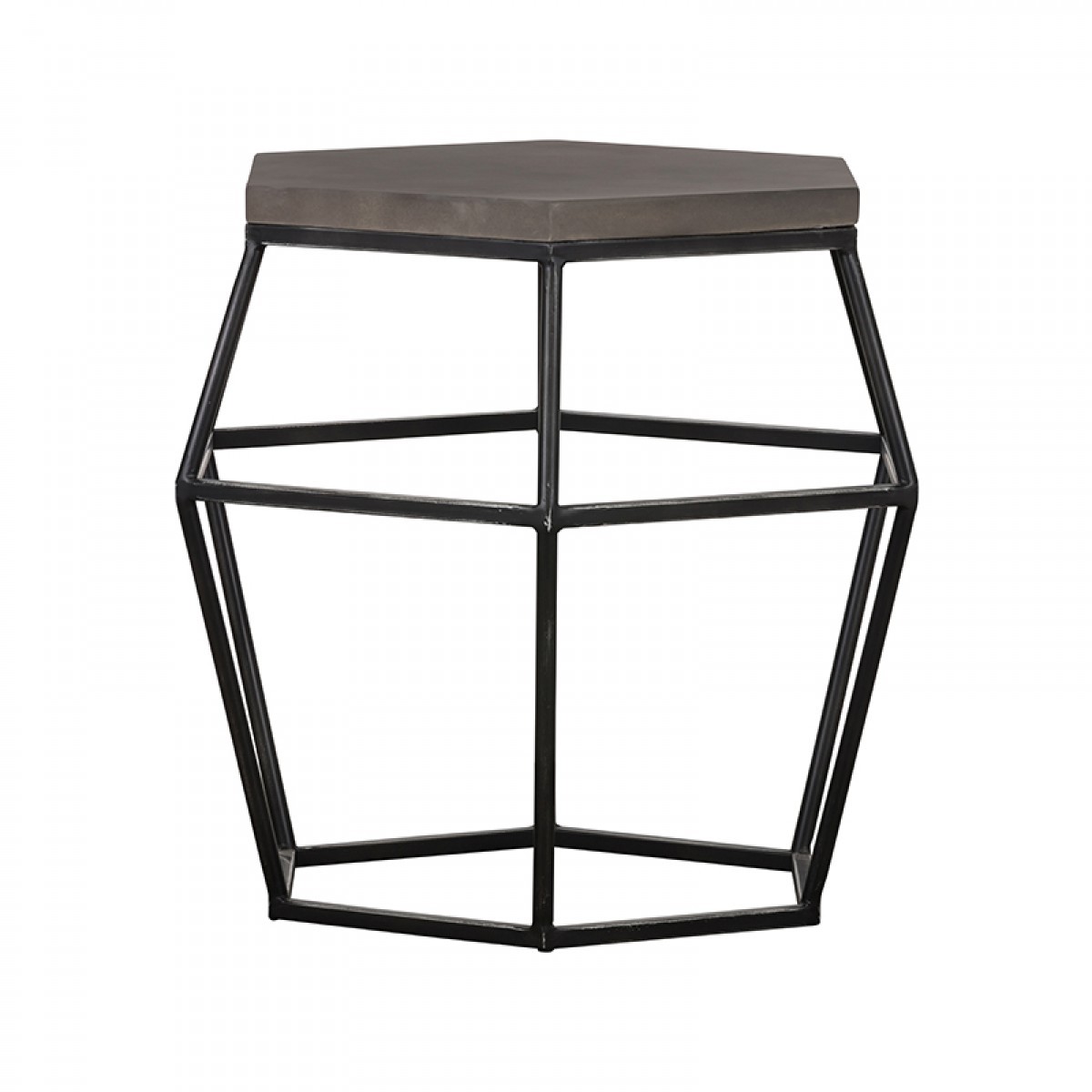 Modern Gray Concrete And Black Metal Hexagonal End Table