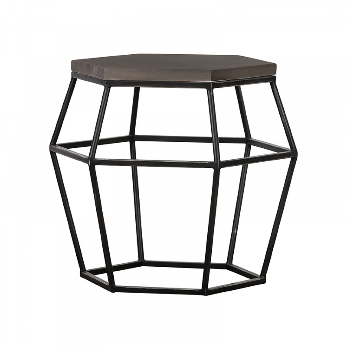 Modern Gray Concrete And Black Metal Hexagonal End Table