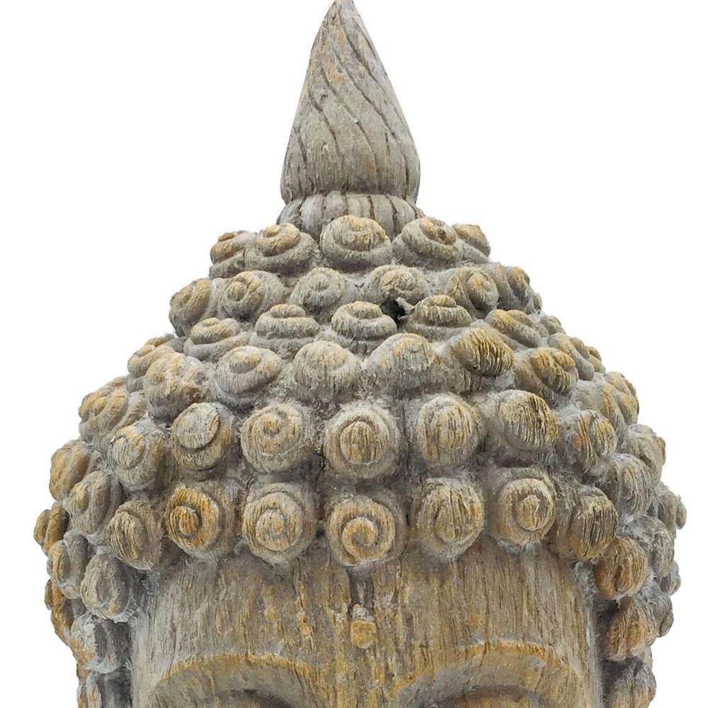 12" Serene Grey Budha Head with Succulents Indoor Outdoor Statue