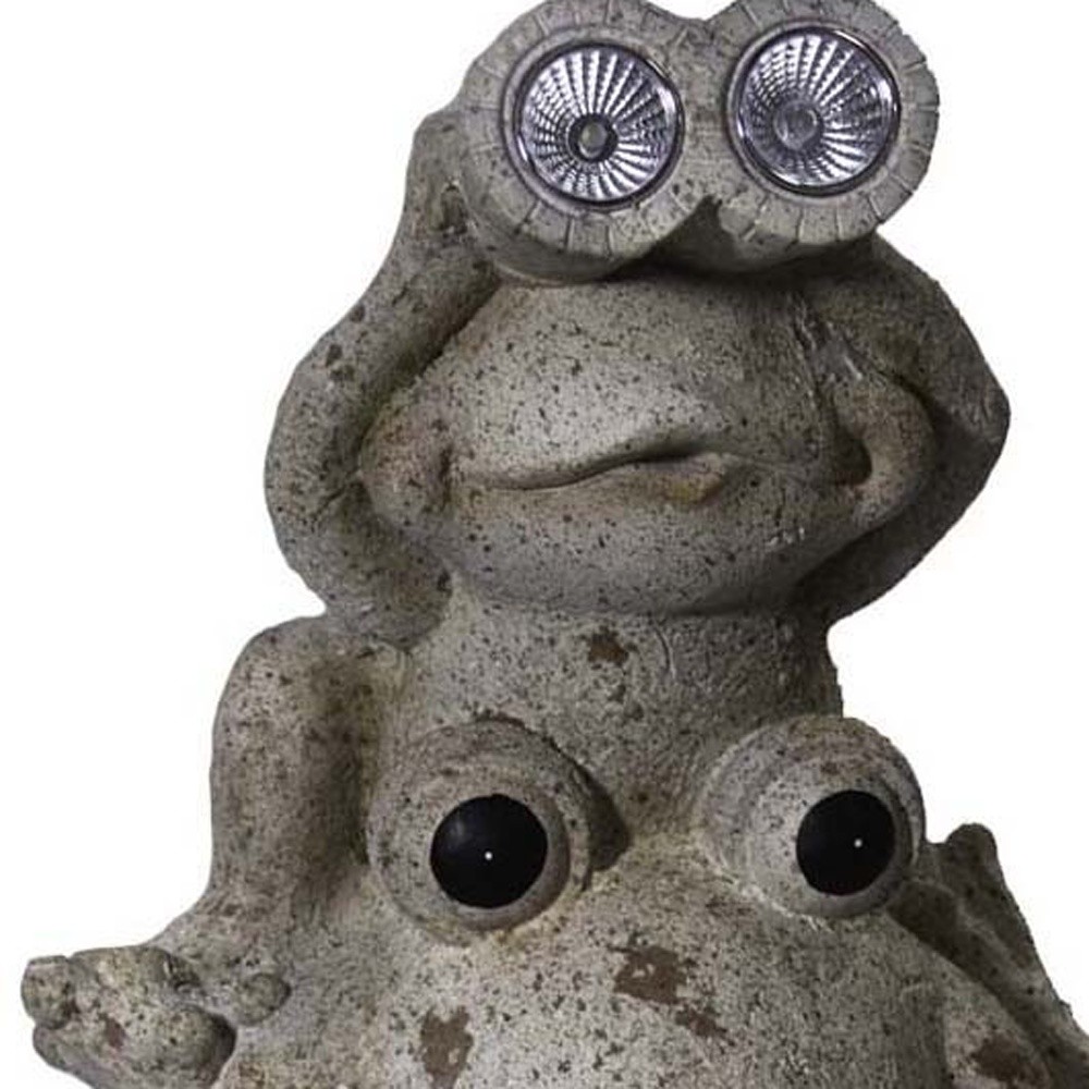 20" Two Tan Curiuos Solar Eye Frogs Outdoor Statue