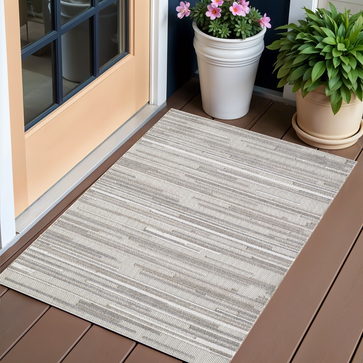 3' X 5' Gray Abstract Stain Resistant Indoor Outdoor Area Rug-473684-1