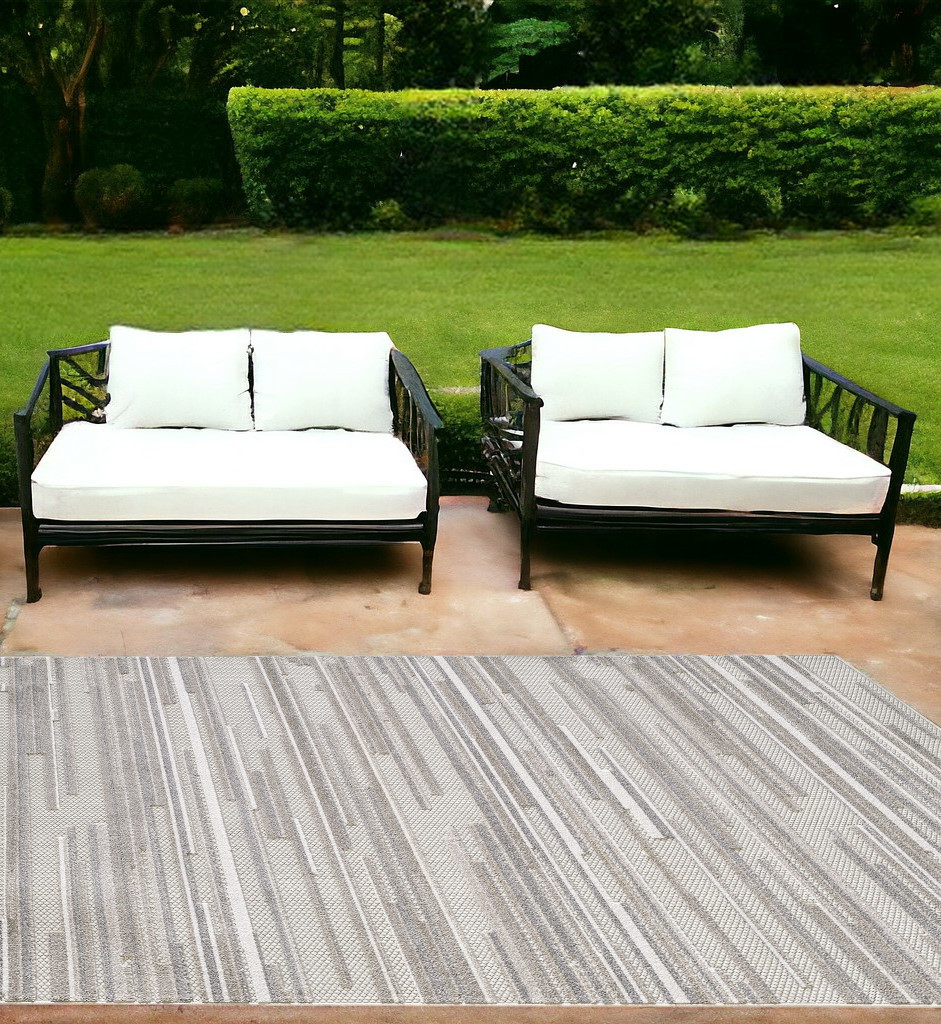 7' X 9' Gray Abstract Stain Resistant Indoor Outdoor Area Rug-473686-1