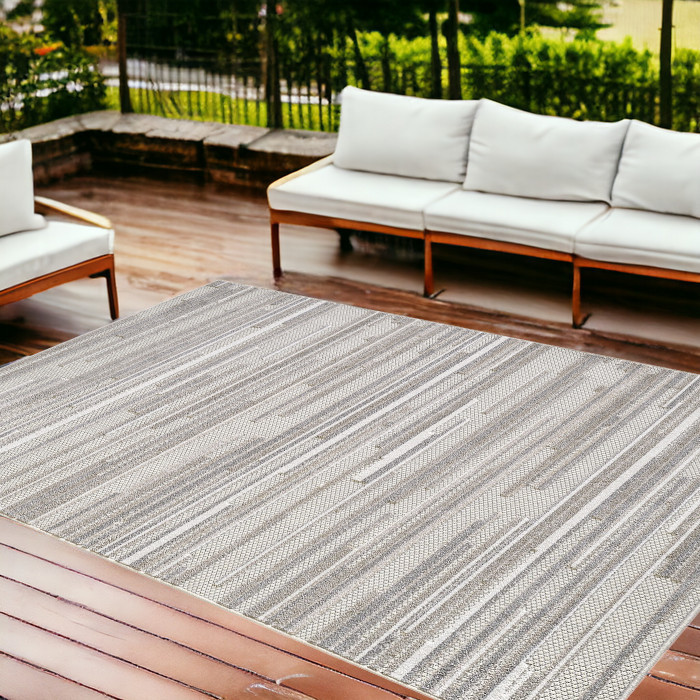 8' X 10' Gray Abstract Stain Resistant Indoor Outdoor Area Rug-473688-1