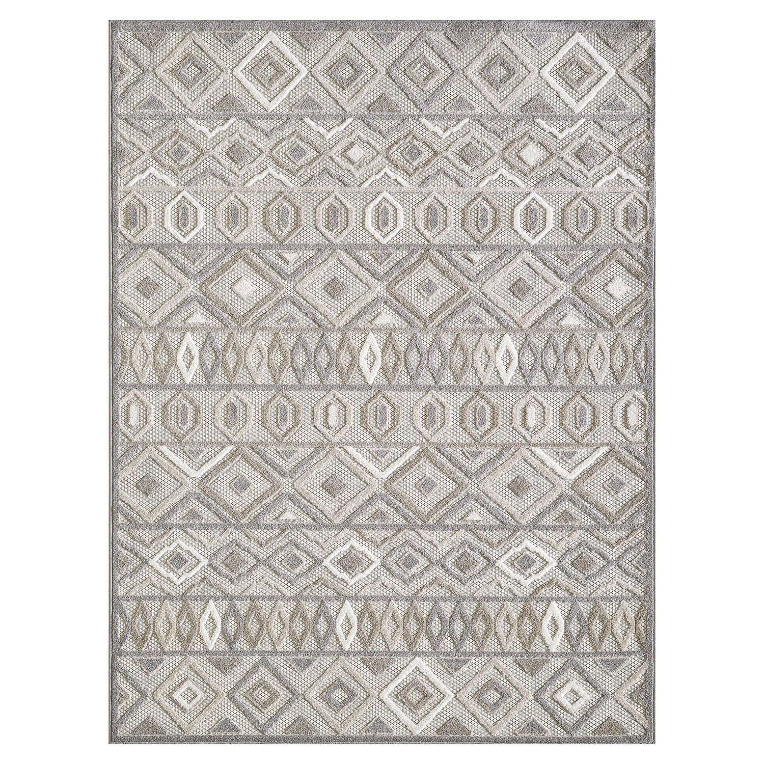 8’ X 10’ Gray Ivory Aztec Pattern Indoor Outdoor Area Rug-473694-1