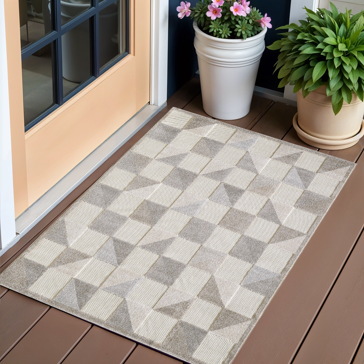 3' X 5' Gray Geometric Stain Resistant Indoor Outdoor Area Rug-473696-1