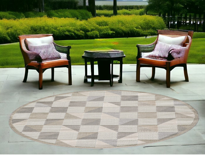 8' Round Gray Round Geometric Stain Resistant Indoor Outdoor Area Rug-473699-1