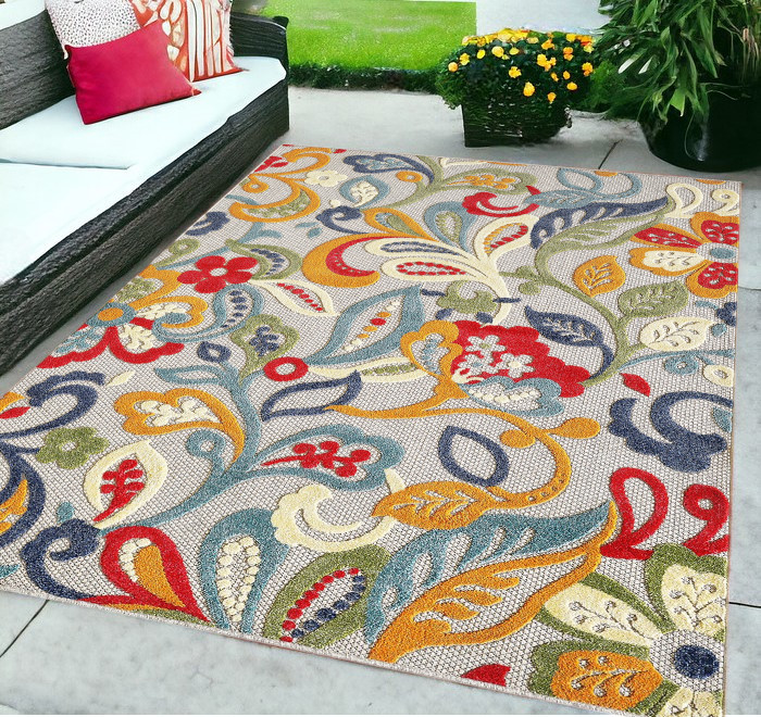 5’ X 7’ Multi Jacobean Floral Indoor Outdoor Area Rug-473709-1