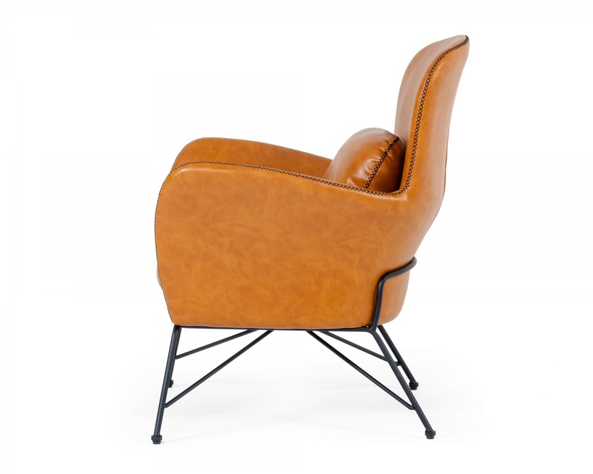 35"" Carmel Brown Faux Leather Shelter Style Accent Chair