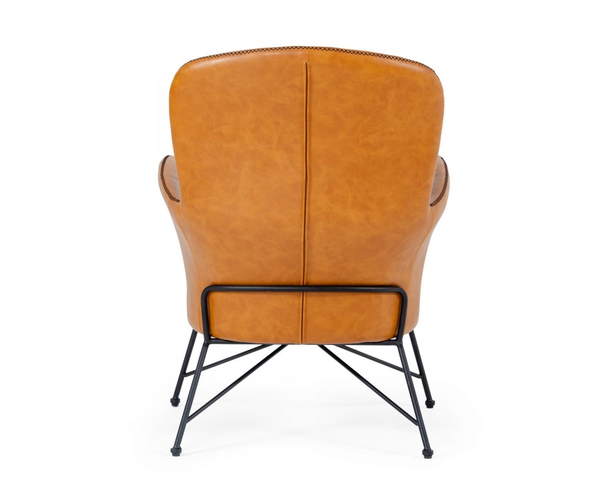 35"" Carmel Brown Faux Leather Shelter Style Accent Chair