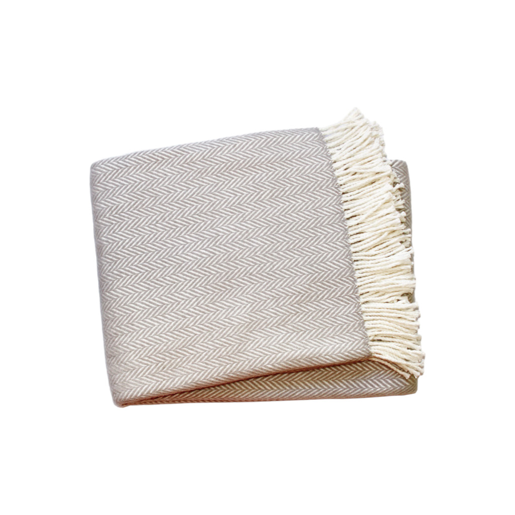 70" X 55" Gray And White Cotton Blend Woven Herringbone Plush Throw Blanket with Tassels-474025-1