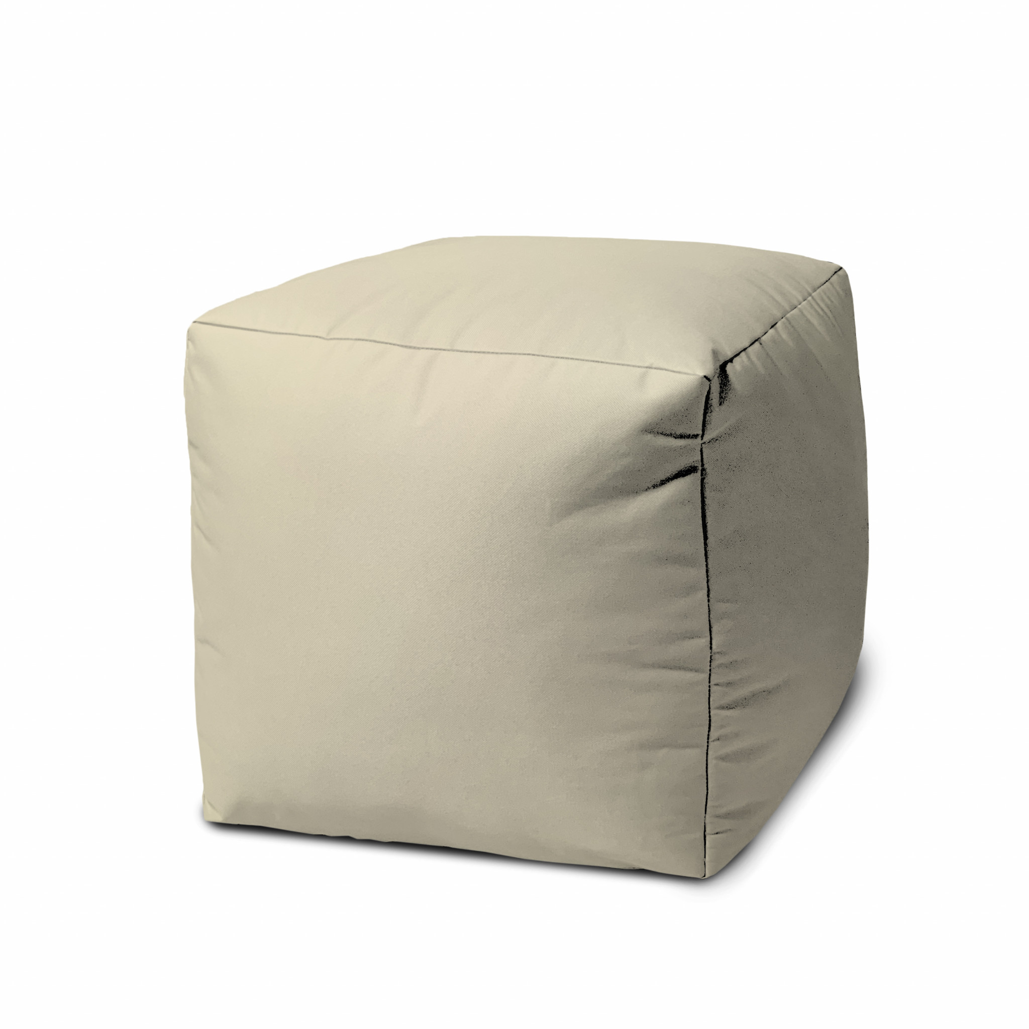 17" Cool Neutral Ivory Solid Color Indoor Outdoor Pouf Ottoman-474131-1