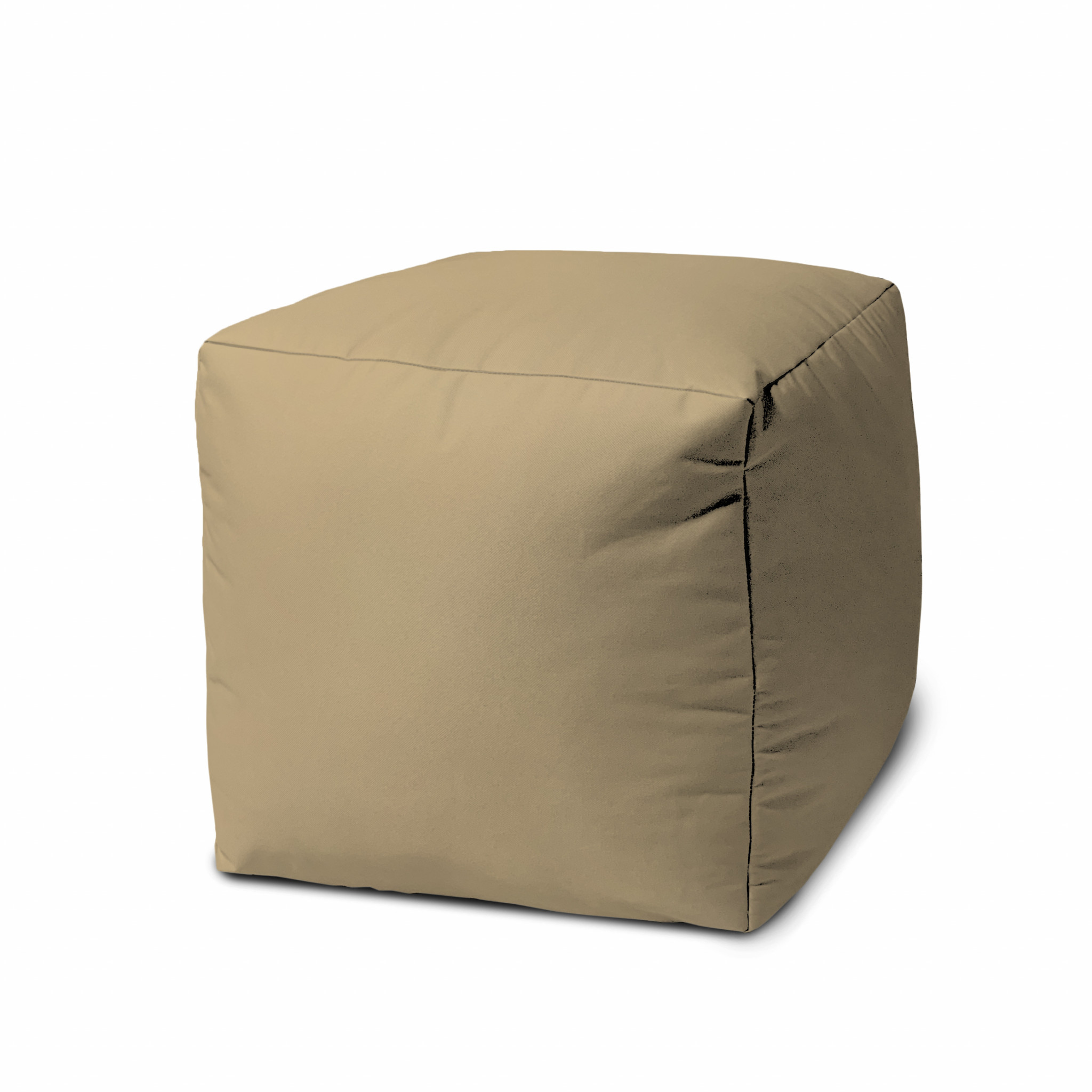 17" Cool Khaki Tan Solid Color Indoor Outdoor Pouf Ottoman-474134-1