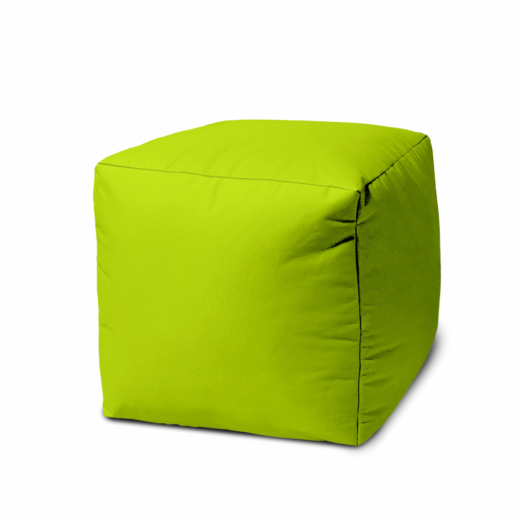 17" Cool Lemongrass Green Solid Color Indoor Outdoor Pouf Ottoman-474149-1